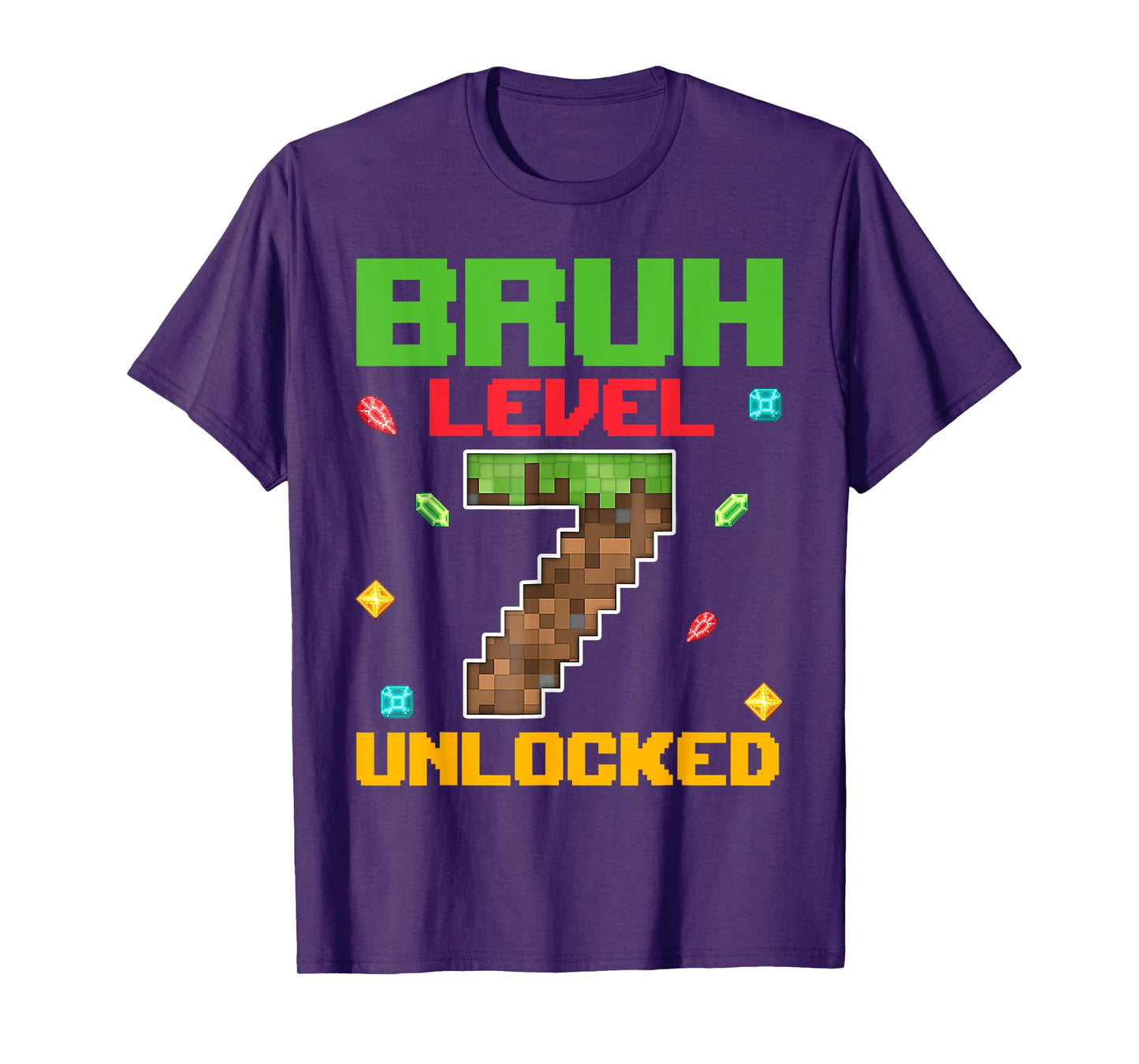 Birthday Boy Bruh Level 7 Unlocked 7 Years Old Gamer Pixel T-Shirt