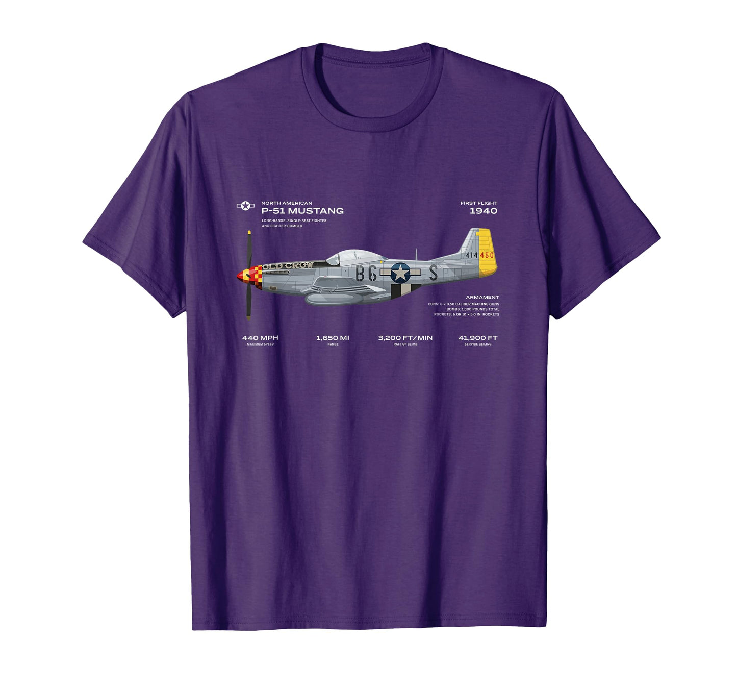 P-51 Mustang WWII Aeroplane Historical Warbird Fighter T-Shirt