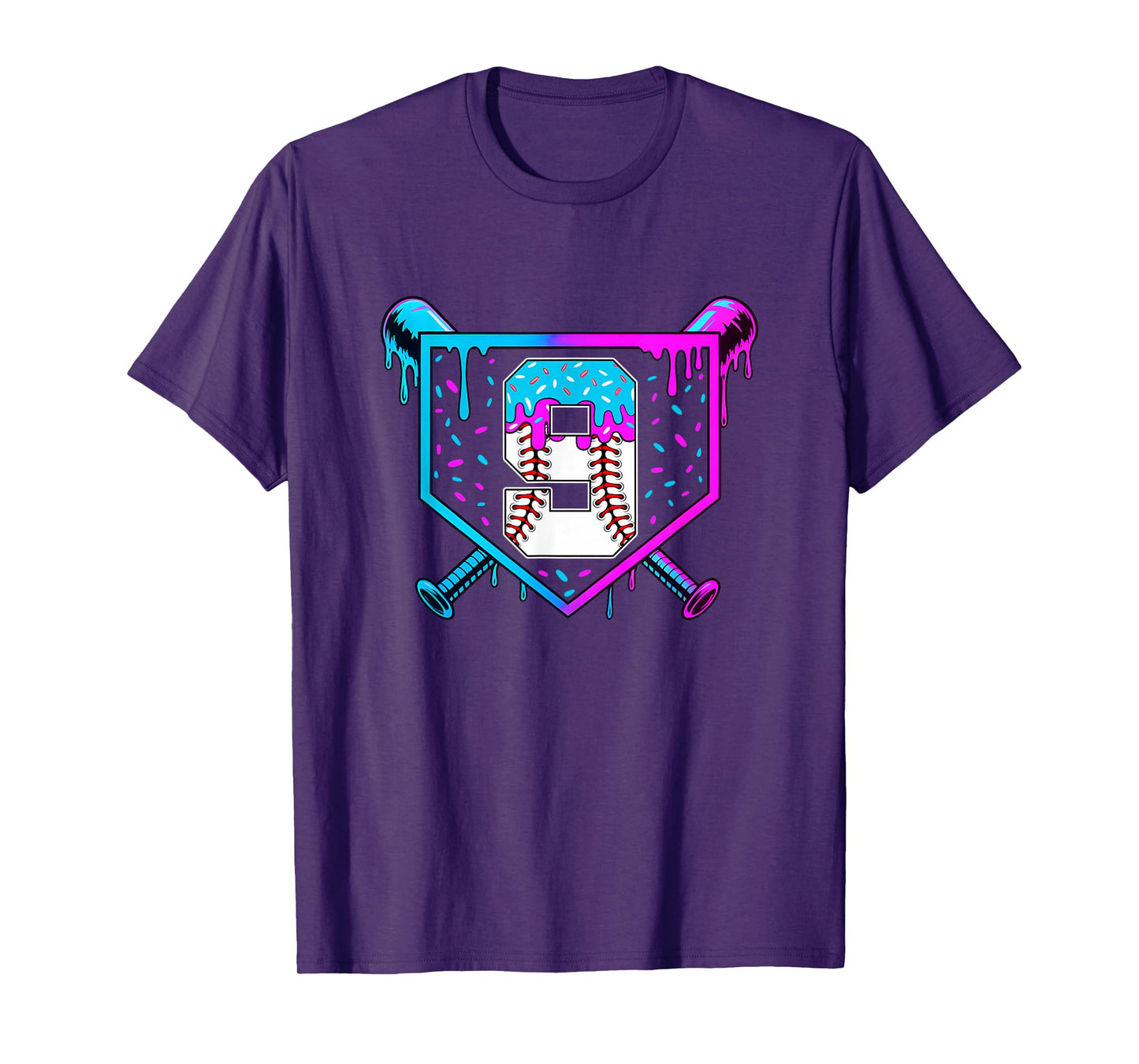 Baseball 9Th Birthday Ice Cream Drip 9 Year Old Birthday Boy T-Shirt