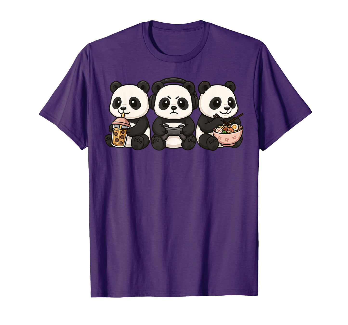 Panda Kawaii Gamer Gaming Boba Tea Ramen Boys Girls Kids T-Shirt