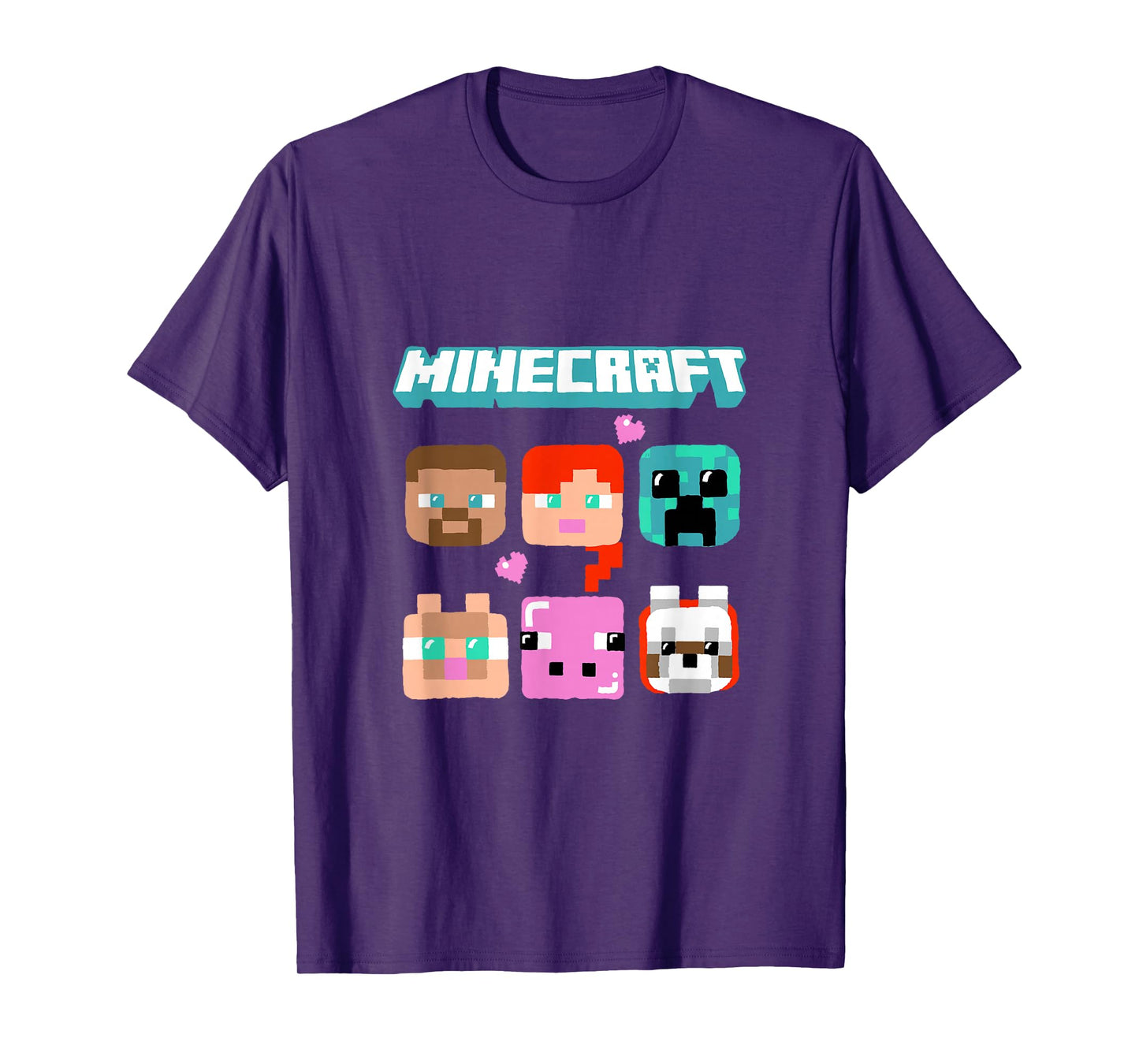 Minecraft Characters Faces With Hearts And Logo T-Shirt
