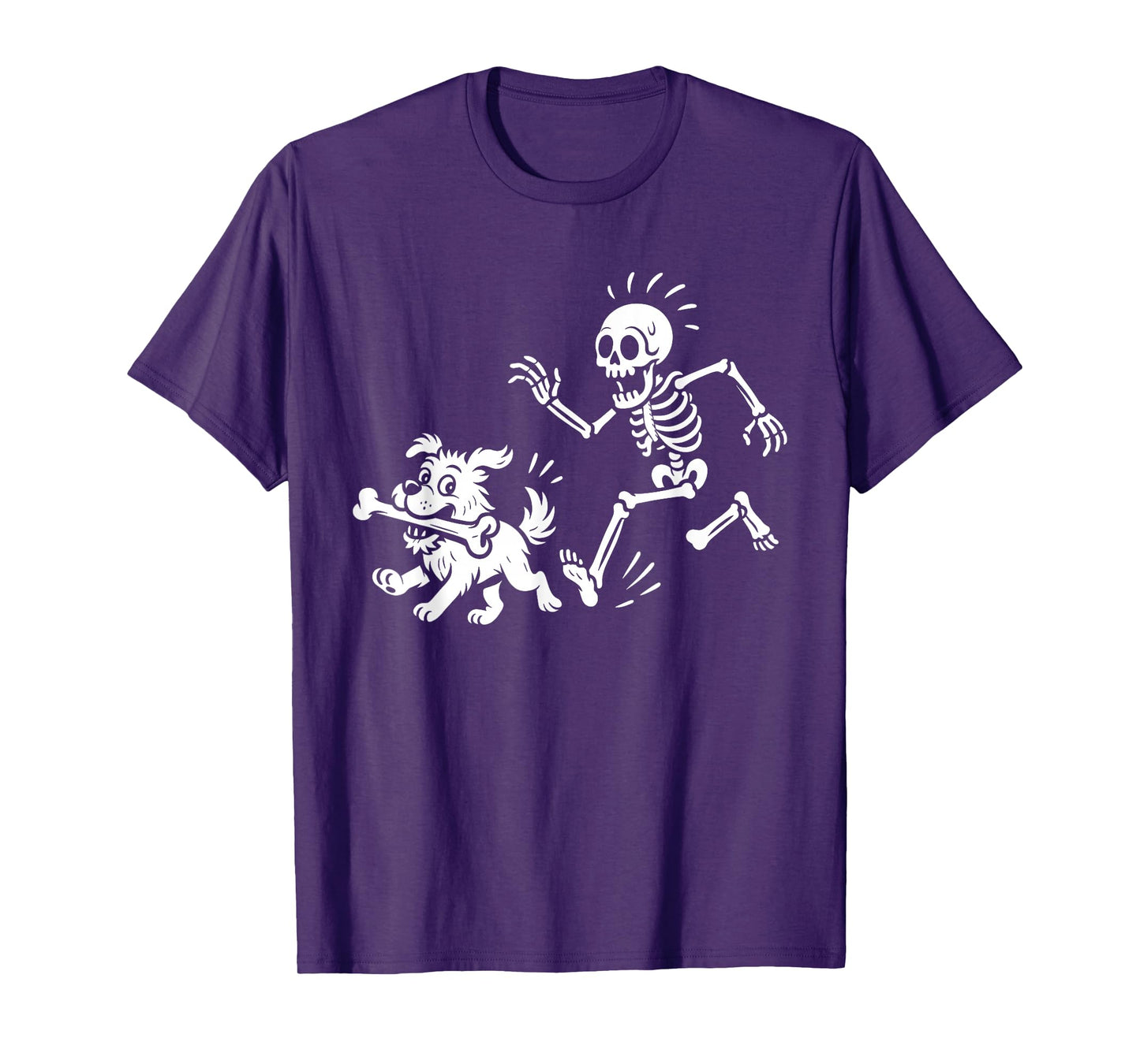 Funny Halloween Skeleton Chasing Dog Spooky Season Pet Lover T-Shirt