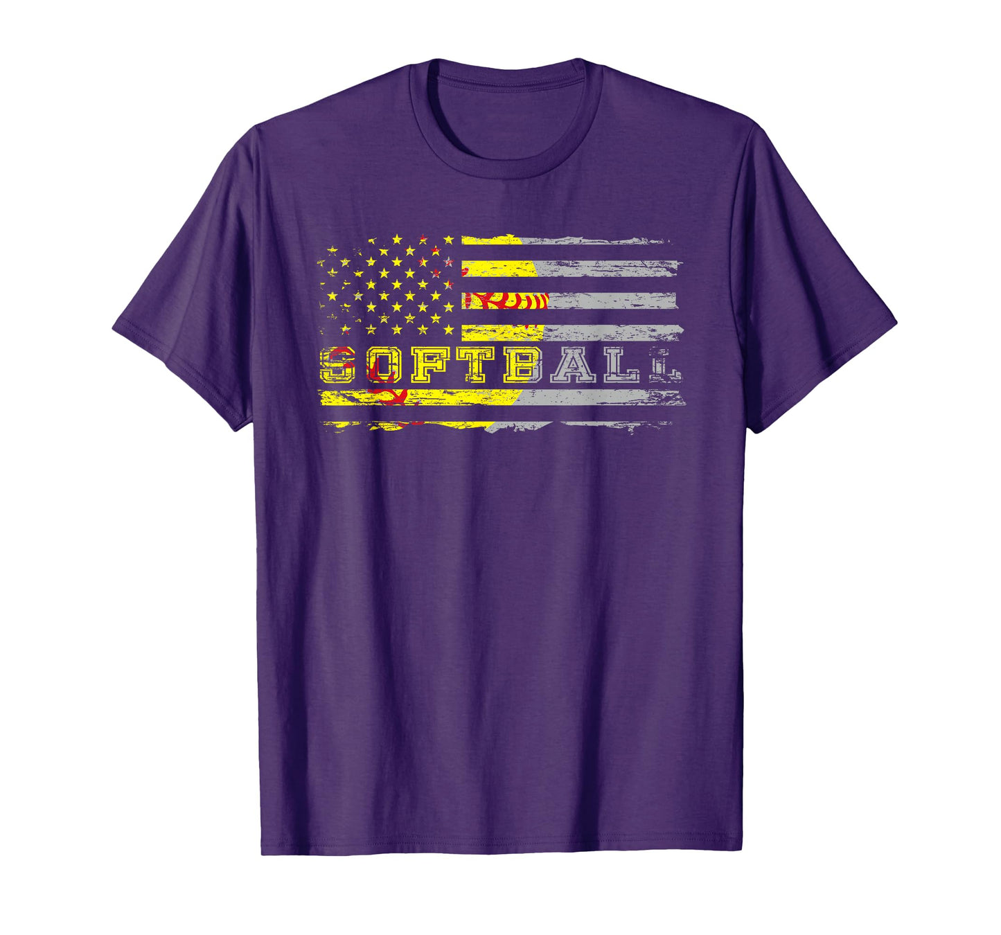 American flag softball fan Team Distressed Gift Women Girls Kids Men T-Shirt
