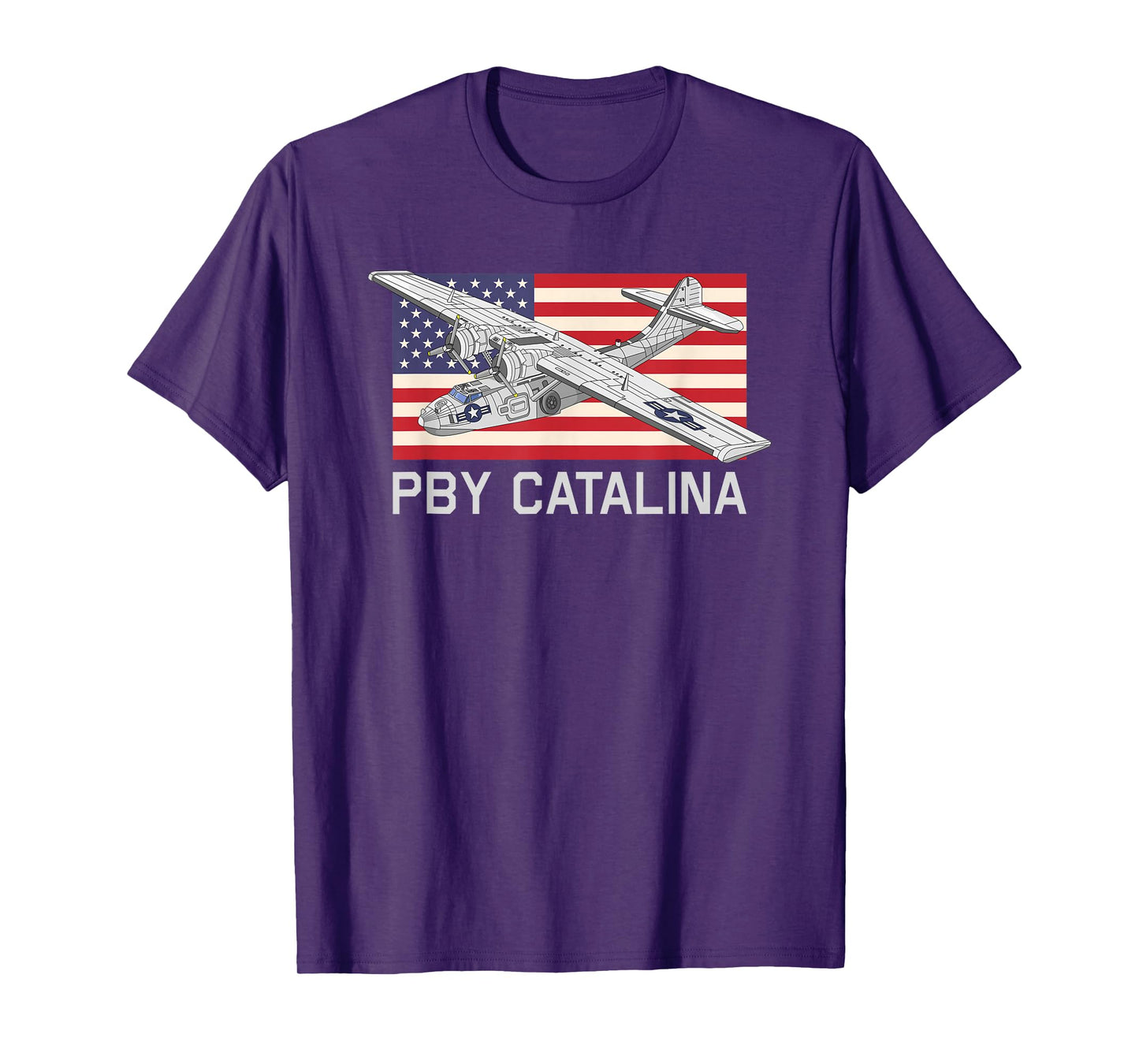 PBY Catalina American WW2 Flying Boat Diagram USA Flag T-Shirt
