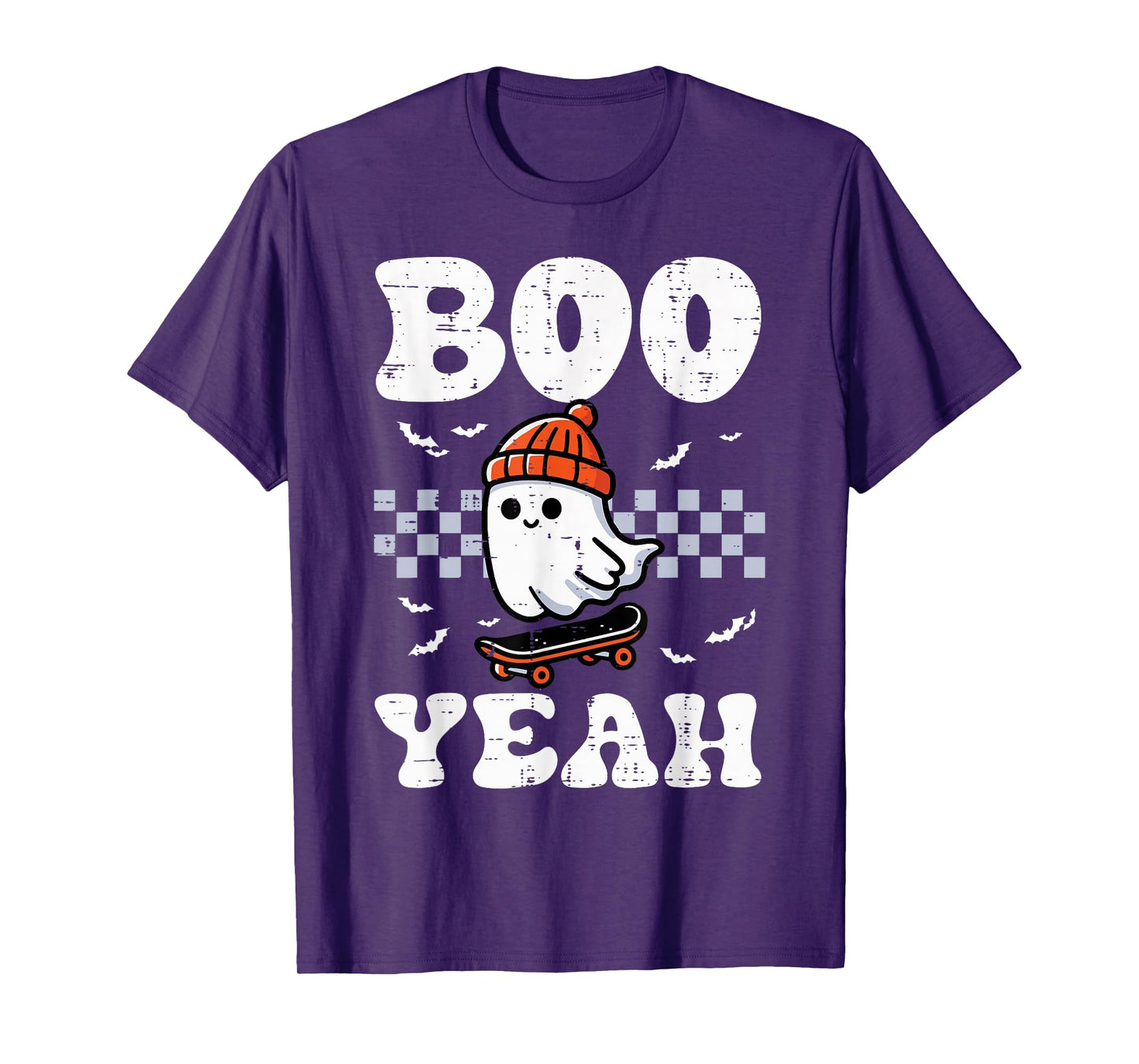 Halloween Ghost Skateboard Boo Yeah Costume Boys Kids Men T-Shirt