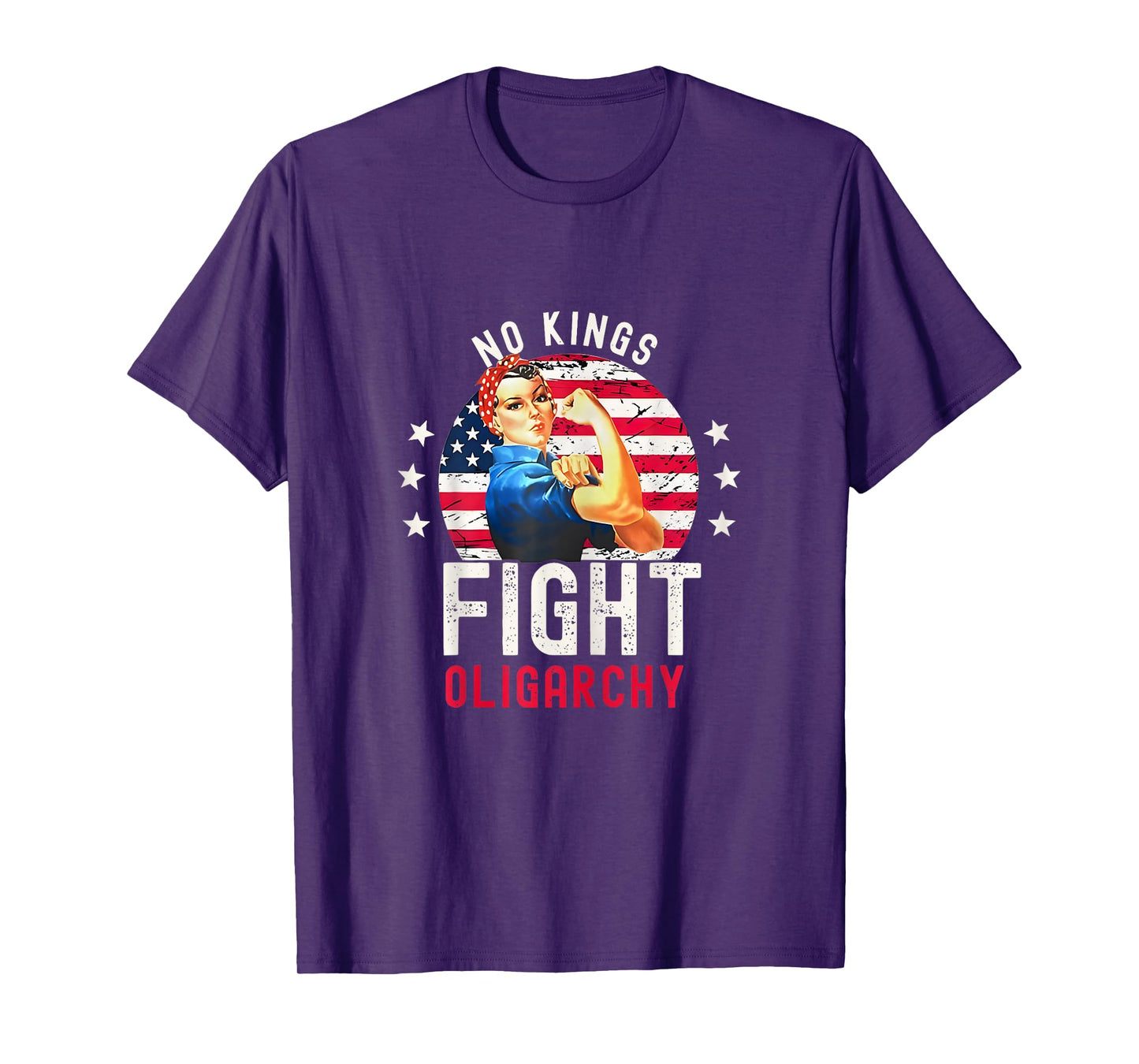 No Kings Fight Oligarchy Vintage Woman's Girl America Flag T-Shirt