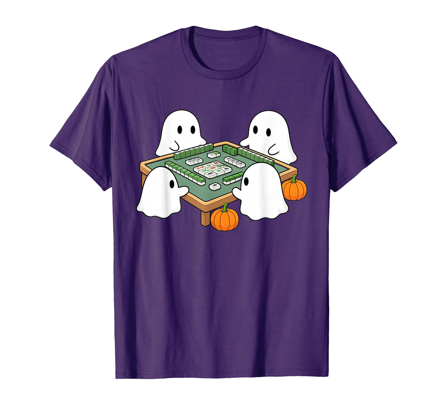 Halloween Ghost Playing Mahjong Spooky Season Game Day Fall T-Shirt