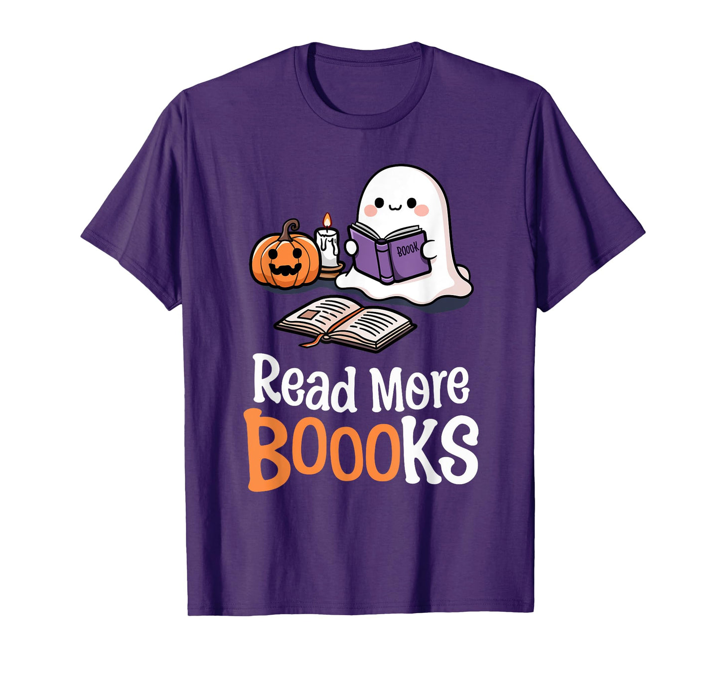 Halloween Teacher Women Cute Reading Ghost Read More Books T-Shirt