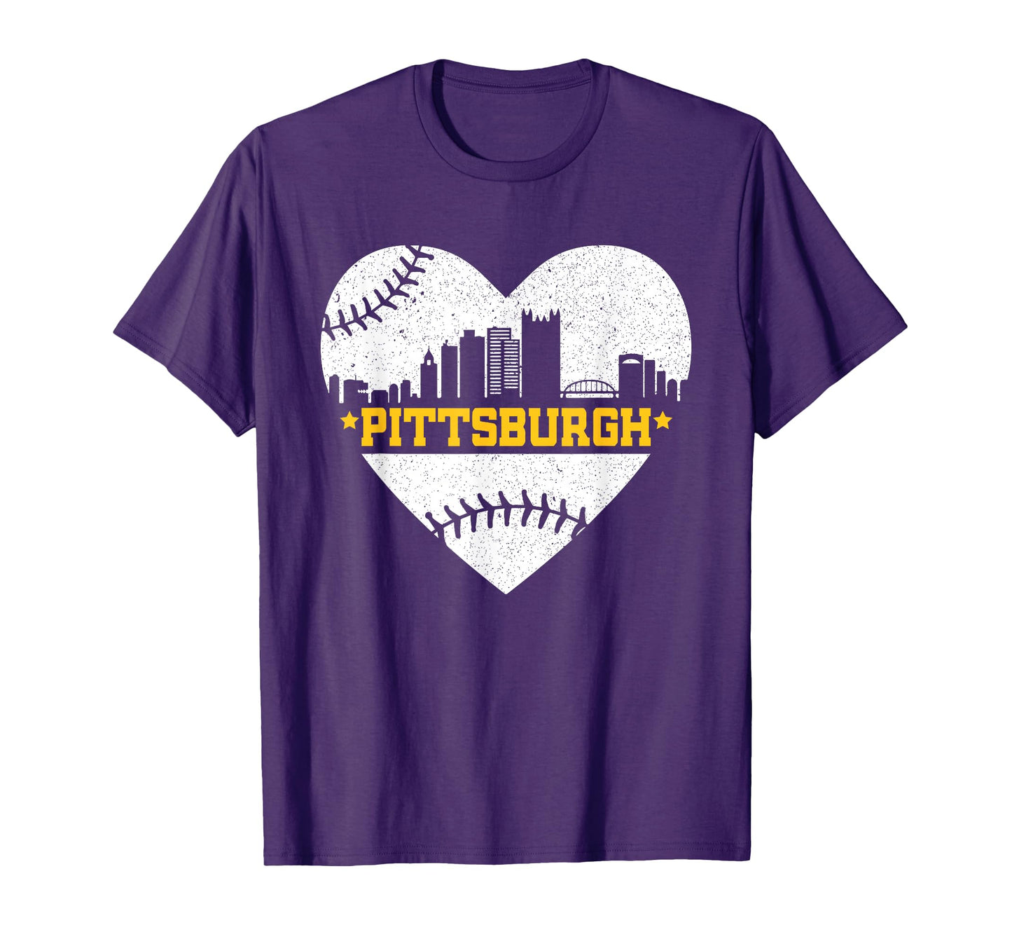 Pittsburgh Lovers Skyline Retro Baseball Heartbeat Men Women T-Shirt