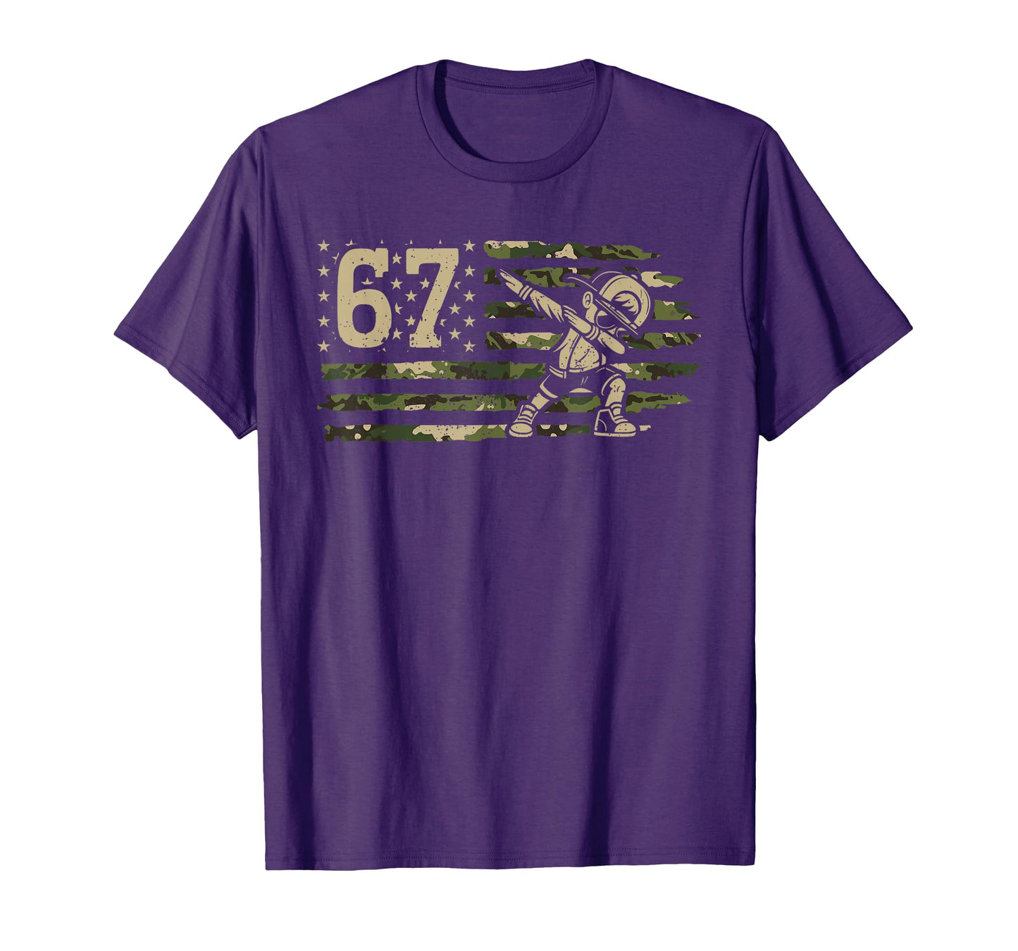 67 Meme Dabbing Boy Camo USA American Flag Six Seven Kids T-Shirt