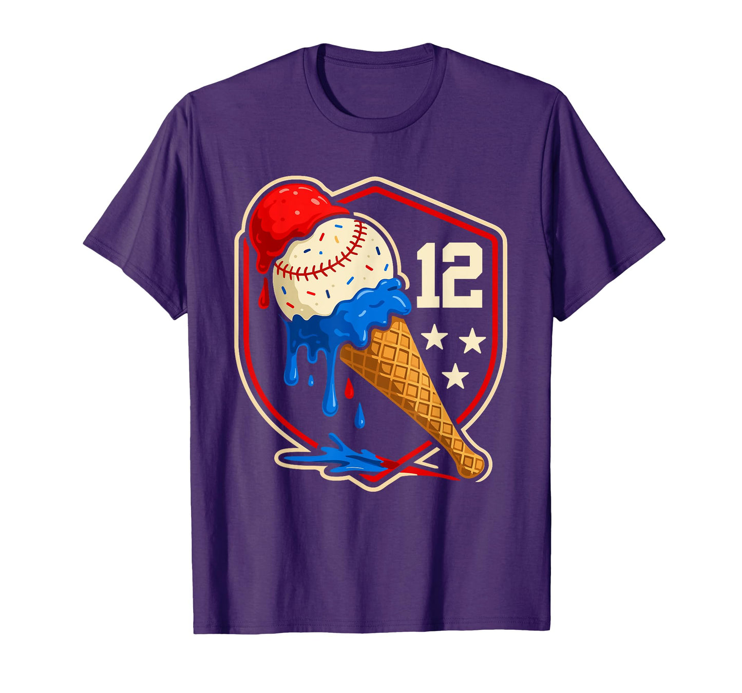 Baseball Drip 12 Year Old Ice Cream Drip 12th Birthday Boy T-Shirt