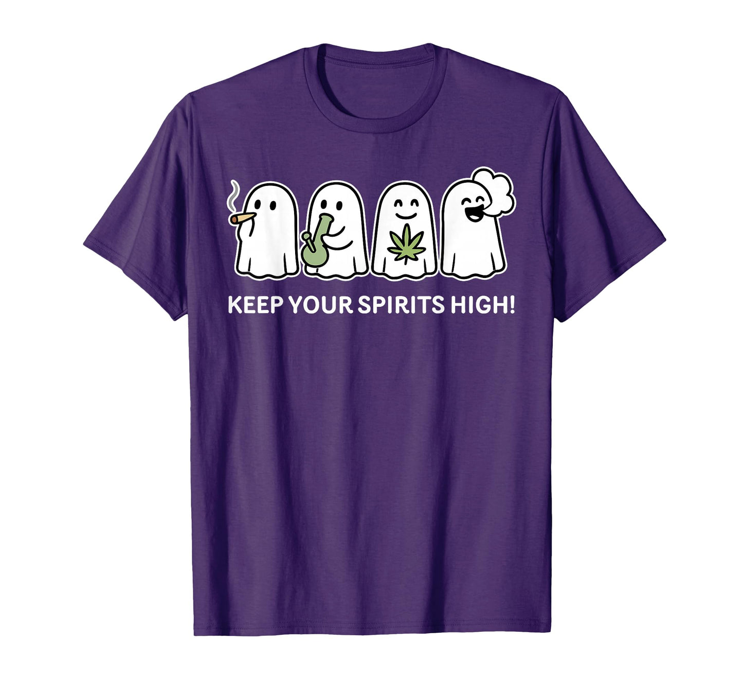 Keep Your Spirits High Ghost Smoking Weed Cannabis Halloween T-Shirt