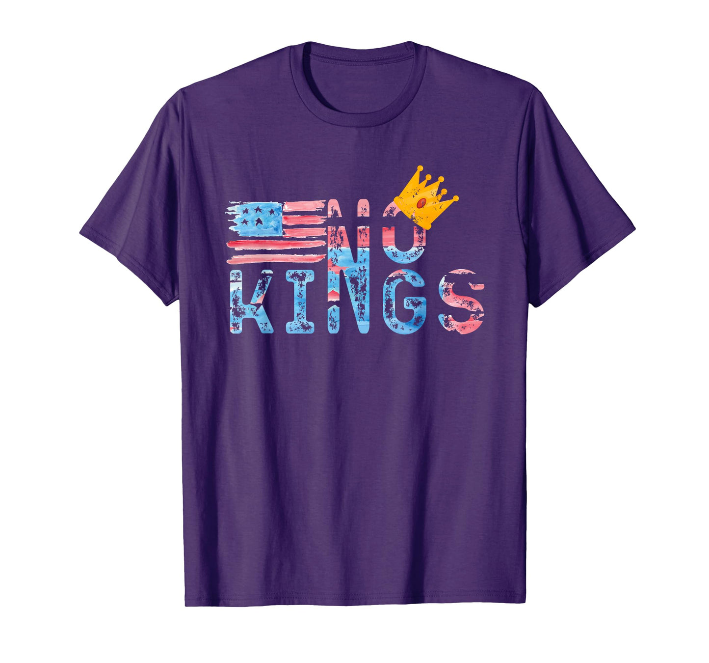No Kings in America US Flag Vintage Women Men Funny T-Shirt
