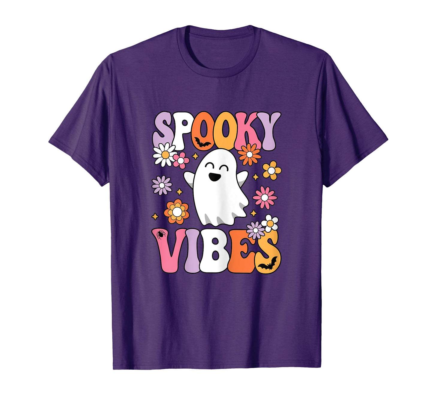 Spooky Vibes Groovy Halloween Ghost Women Girls Teens Kids T-Shirt