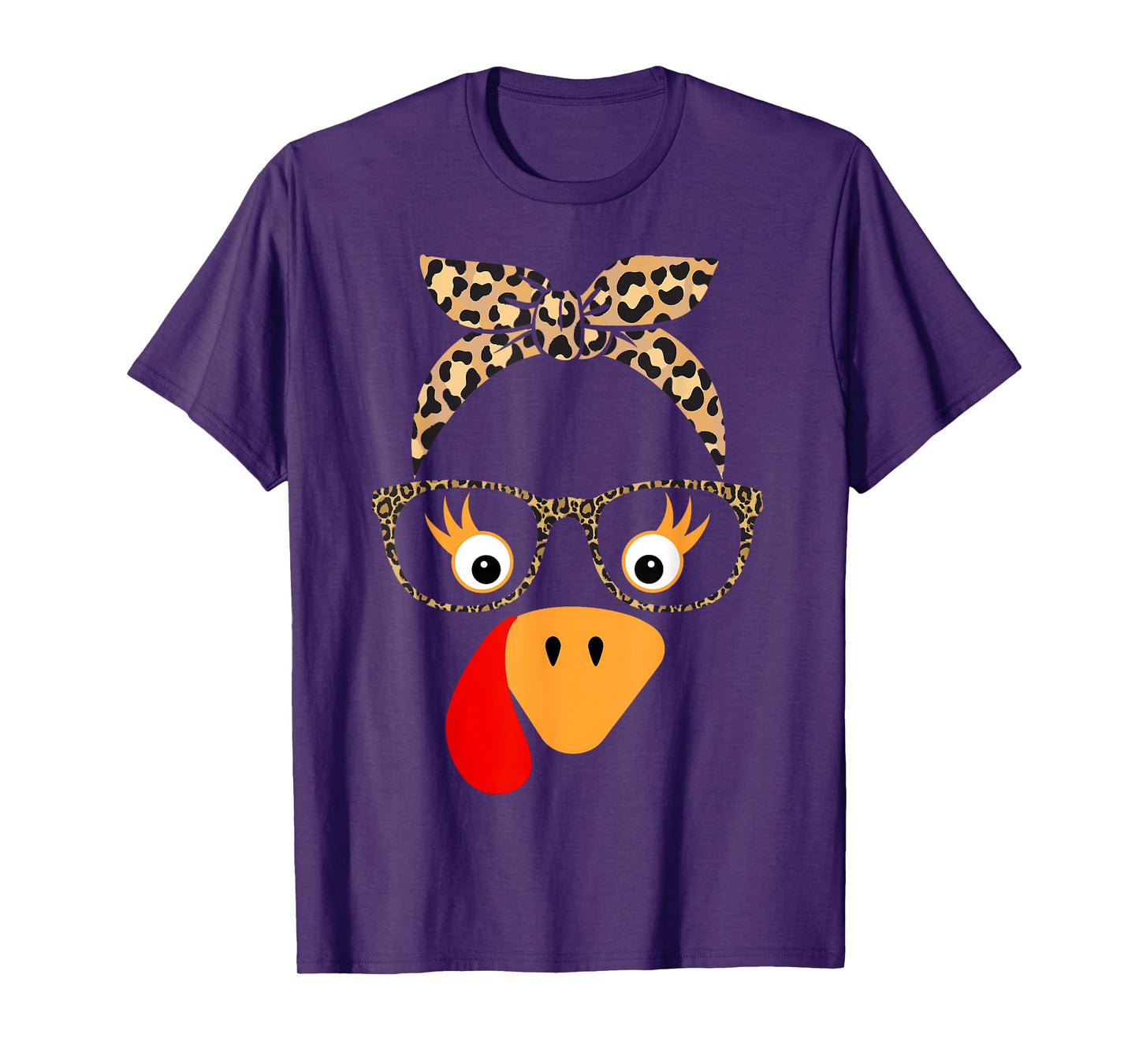 Thanksgiving Turkey Face Leopard Glasses For Women Girls T-Shirt