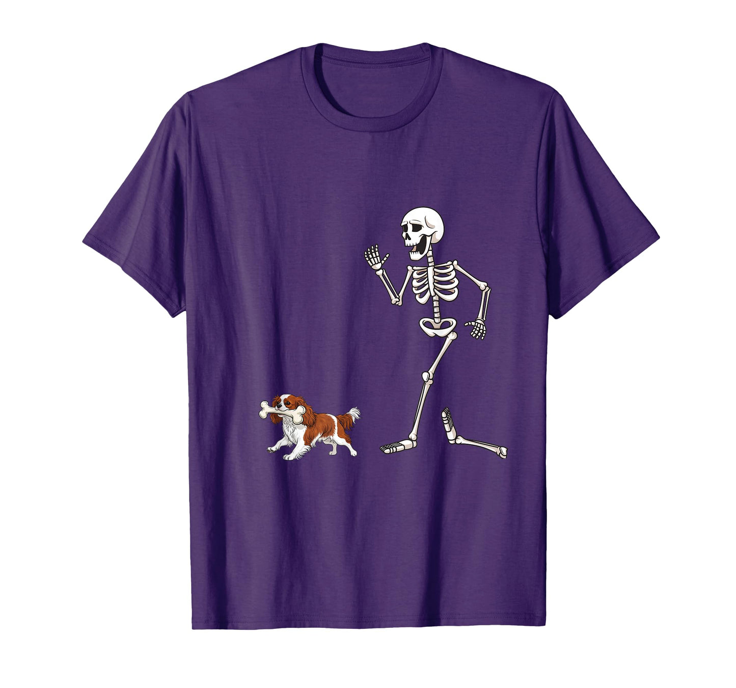 Funny Halloween Cavalier King Charles Spaniel and Skeleton T-Shirt