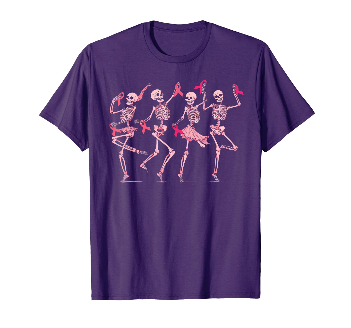 Skeleton Dancing Pink Ribbon Breast Cancer Awareness Support T-Shirt