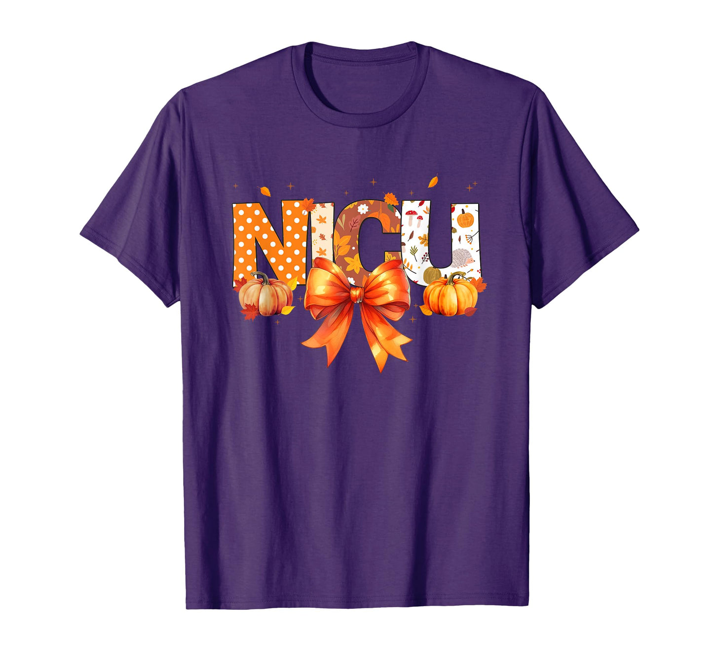 Love NICU Pumpkin Leopard Autumn Fall Season Scrub Women T-Shirt
