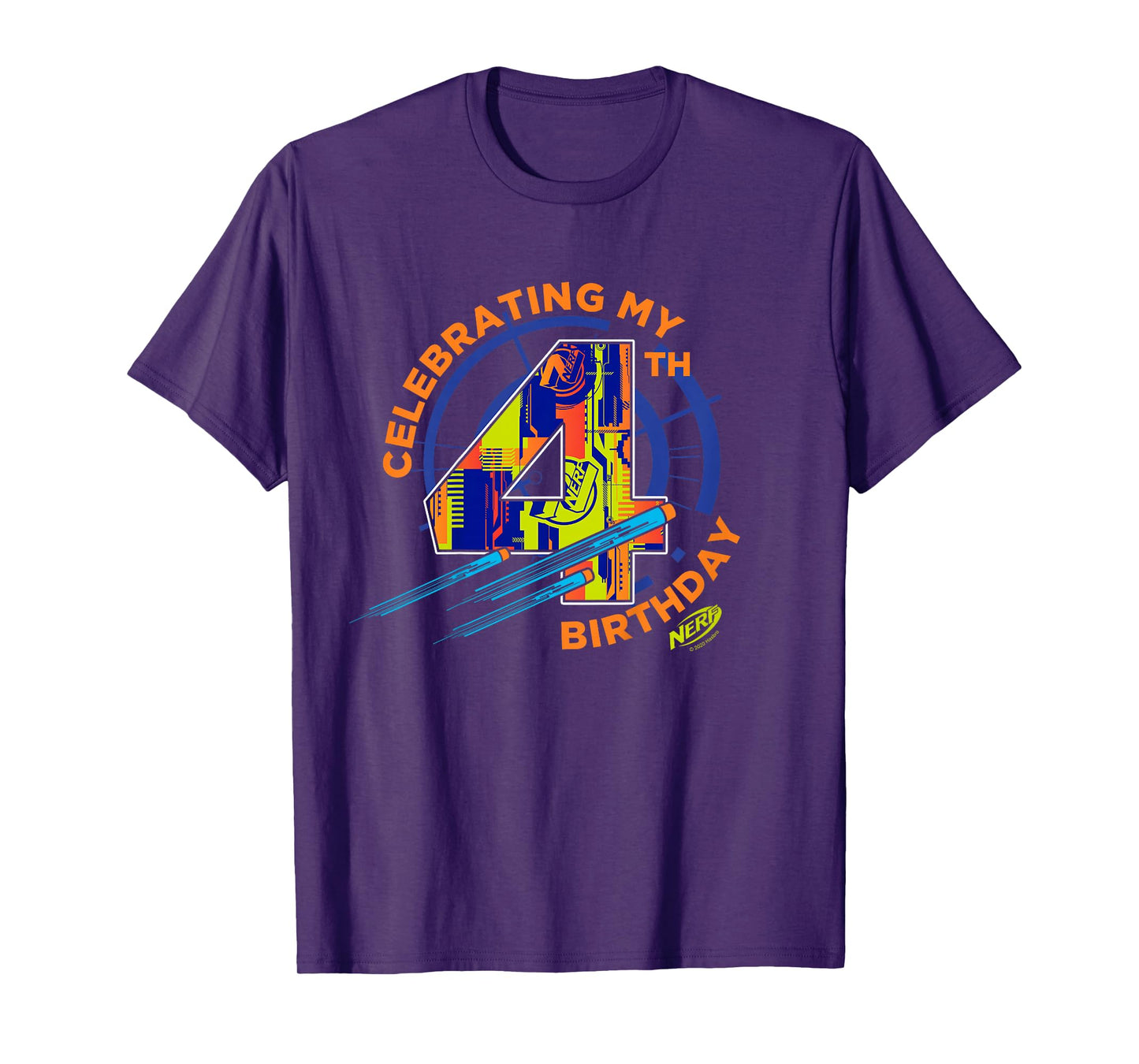 Nerf Birthday Celebrating My 4th Graphic Color Filled Logo T-Shirt