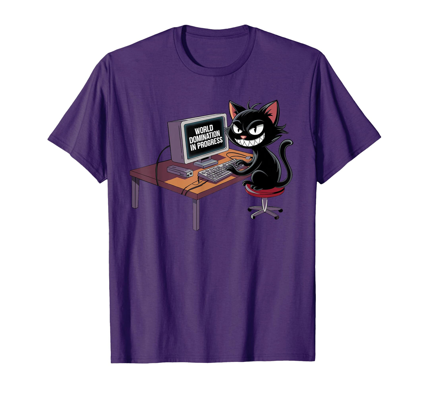 Funny Hacker Black Cat World Domination Computer Geek T-Shirt