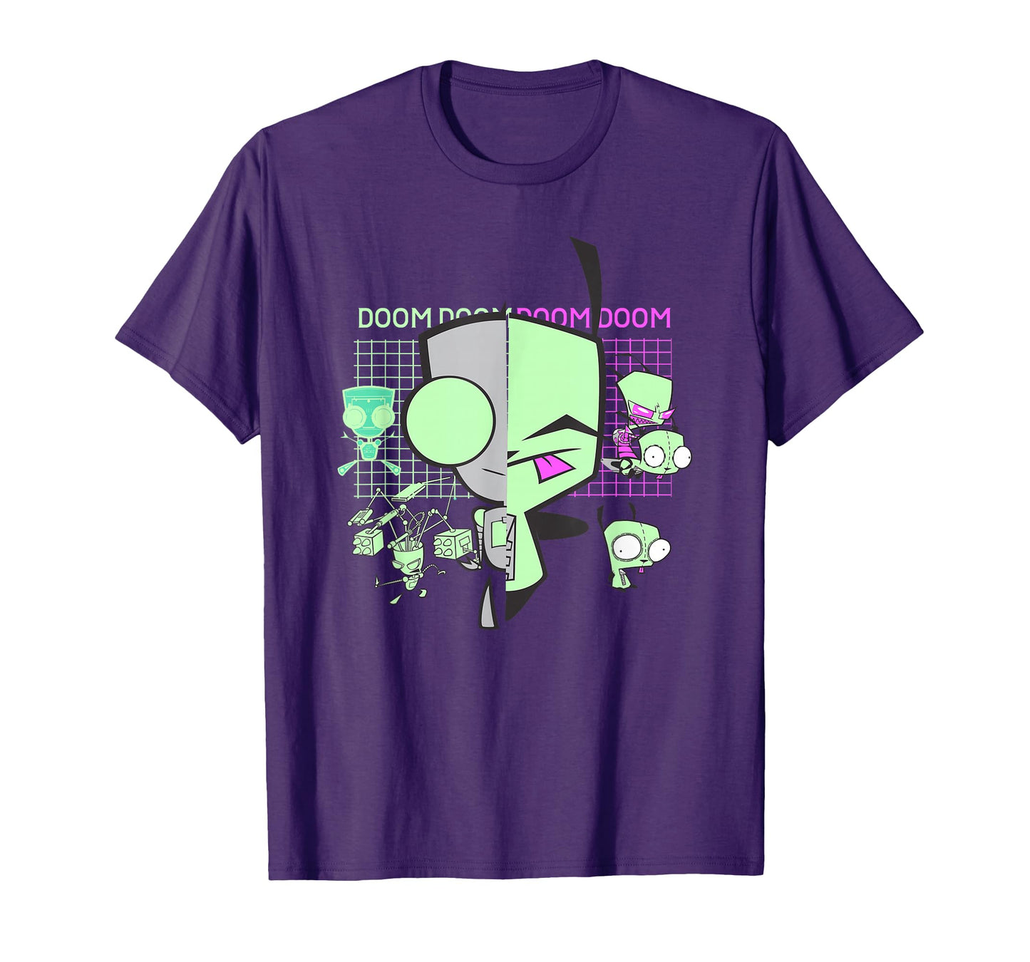 Invader Zim Gir Doom Grid Techno Split Face Art T-Shirt