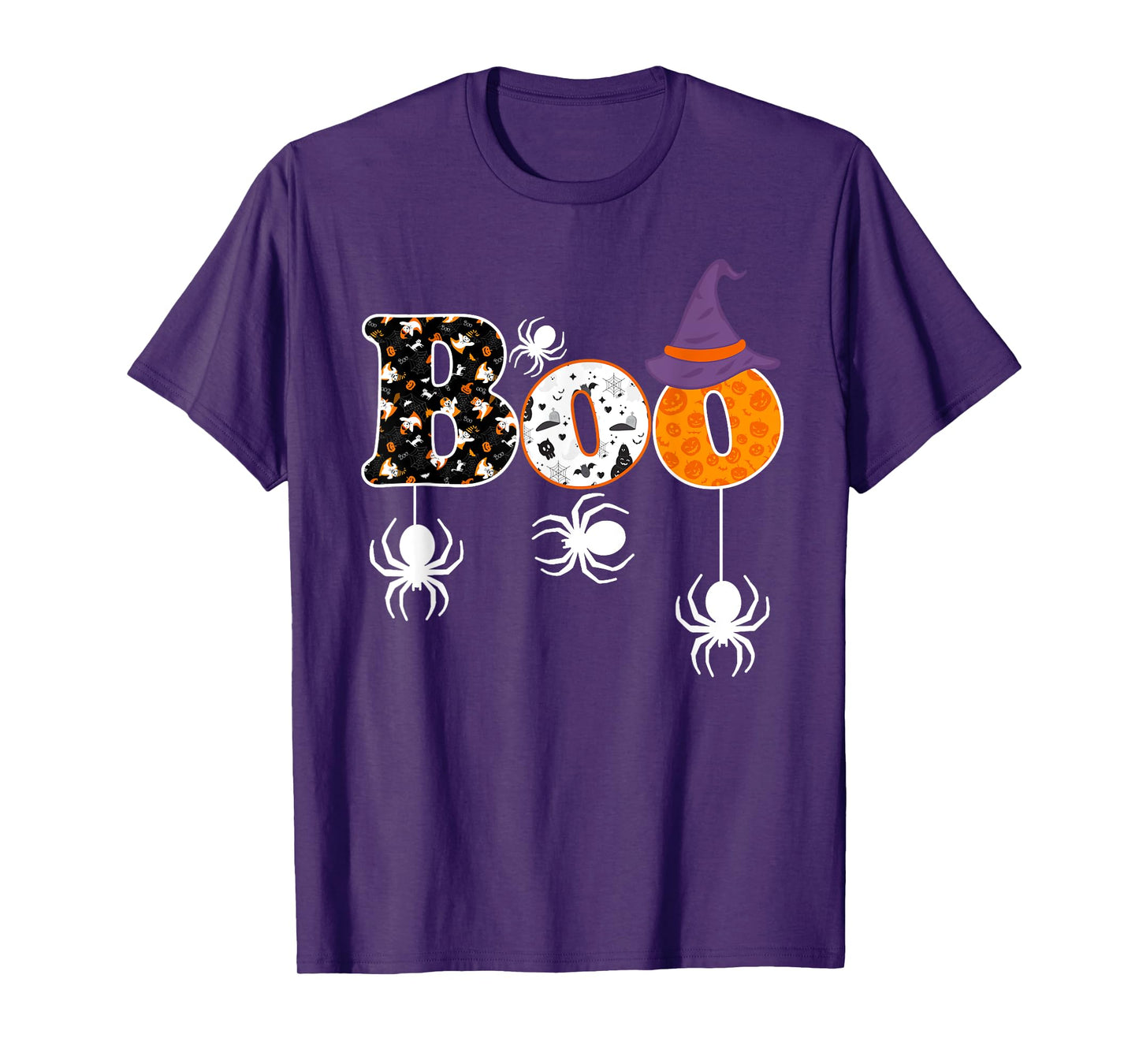 Boo Halloween Costume Spiders Ghosts Pumpkins & Witch Hat T-Shirt
