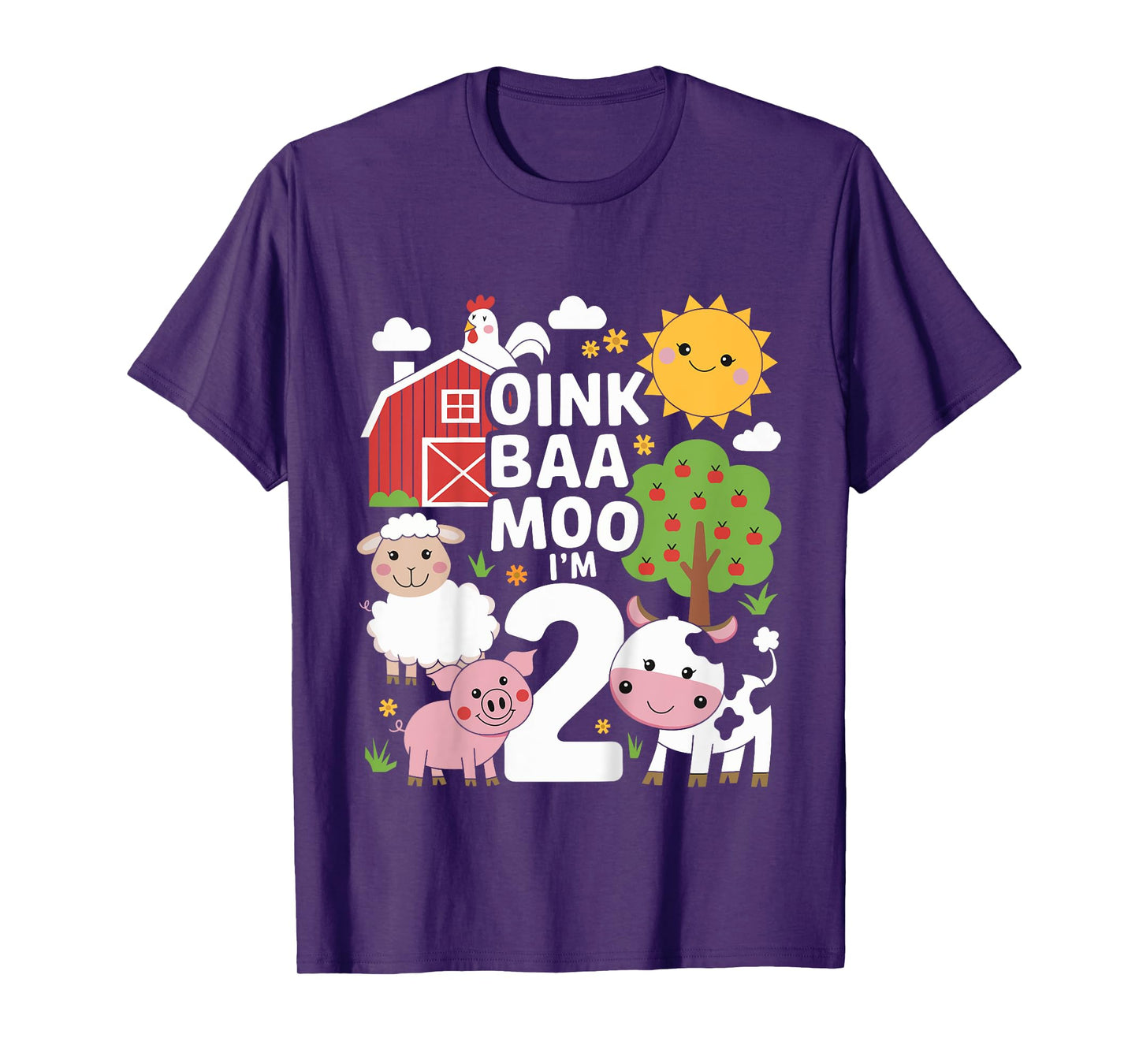 Oink Baa Moo I'm Two Birthday Cute Farm Theme 2nd Birthday T-Shirt