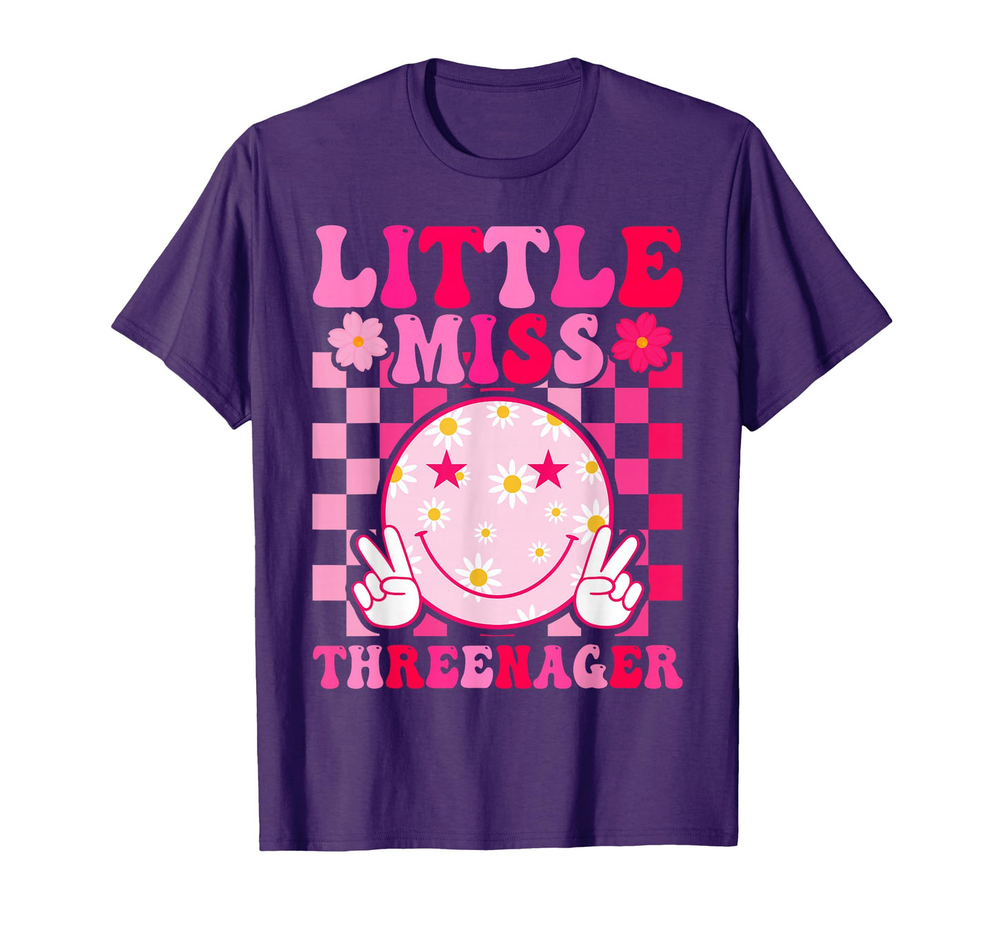 Little Miss Threenager 3rd Birthday Girl Outfit Retro Flower T-Shirt