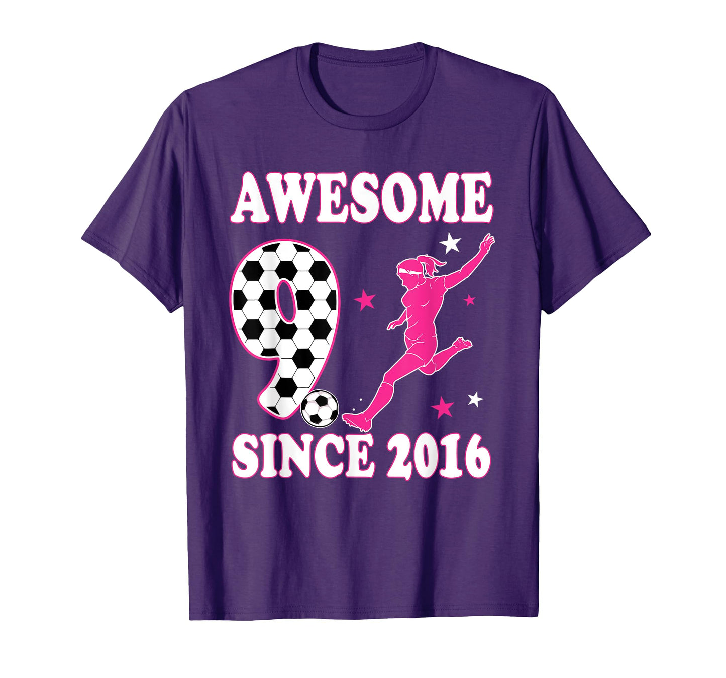 Awesome 9 Since 2016 Birthday Girl Soccer 9 Year Old T-Shirt