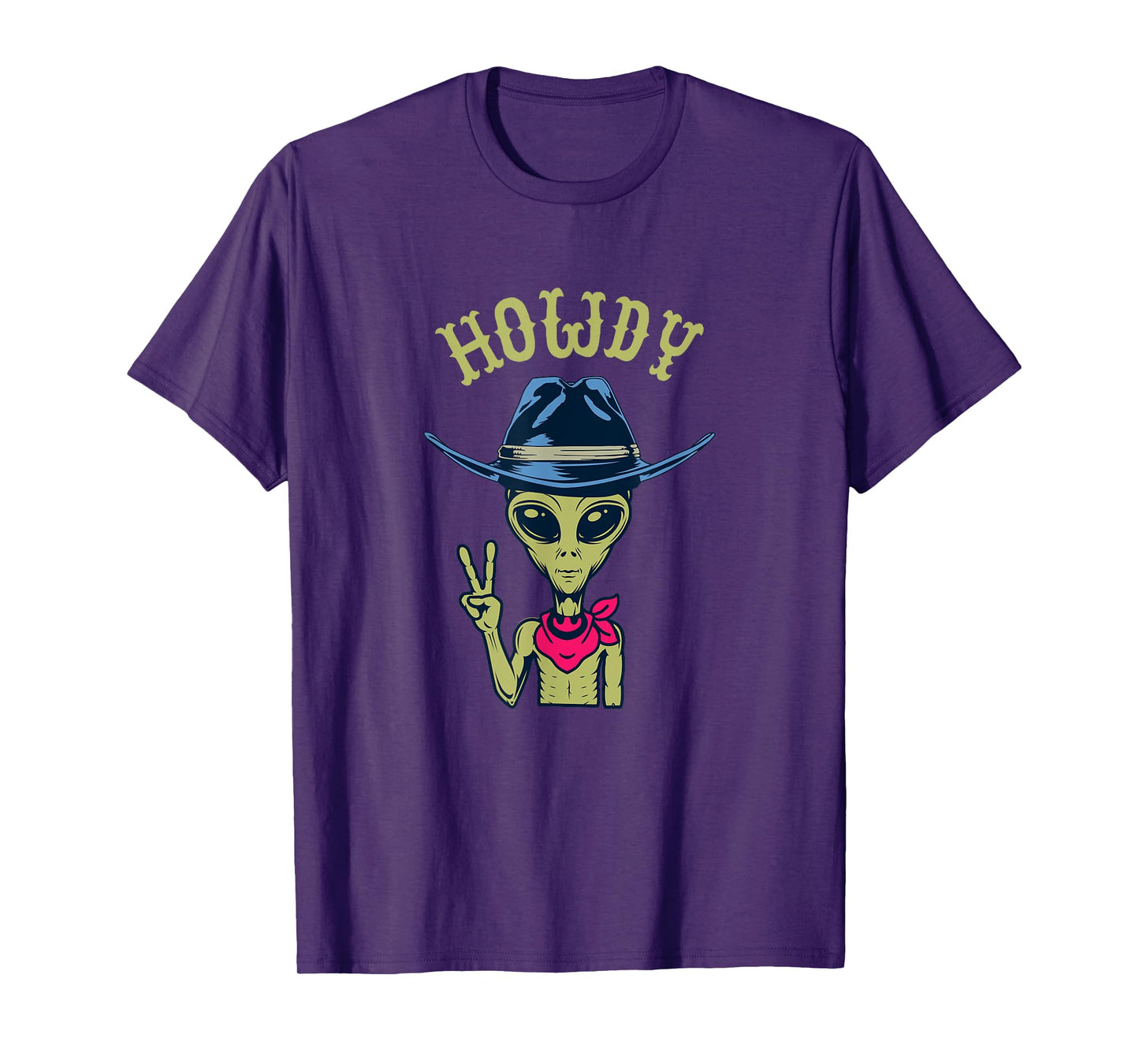 Funny Alien Cowboy Hat Howdy Peace Sign T-Shirt