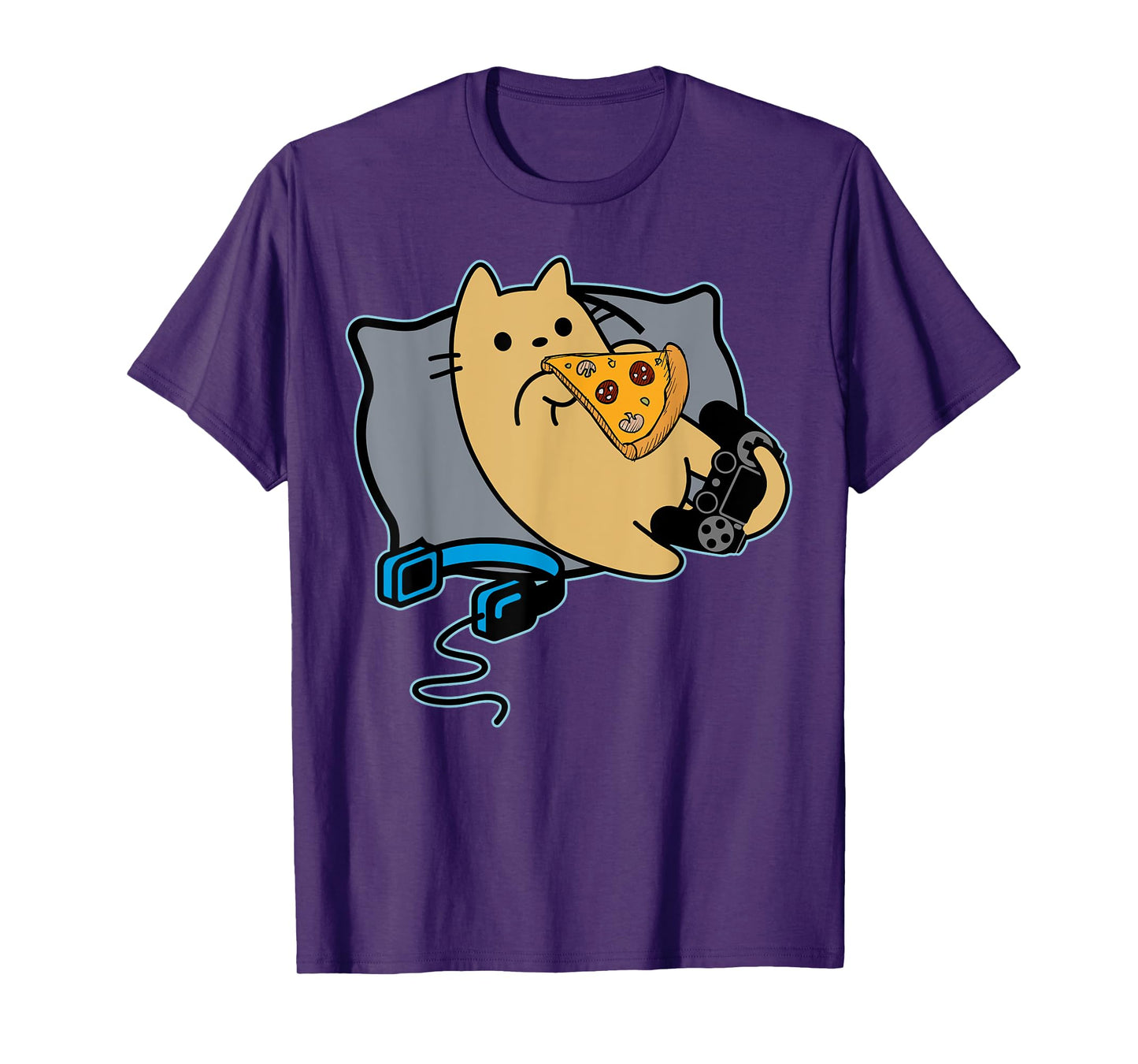 Nerdy Pizza Eating Gamer Cat Game Paused T-Shirt