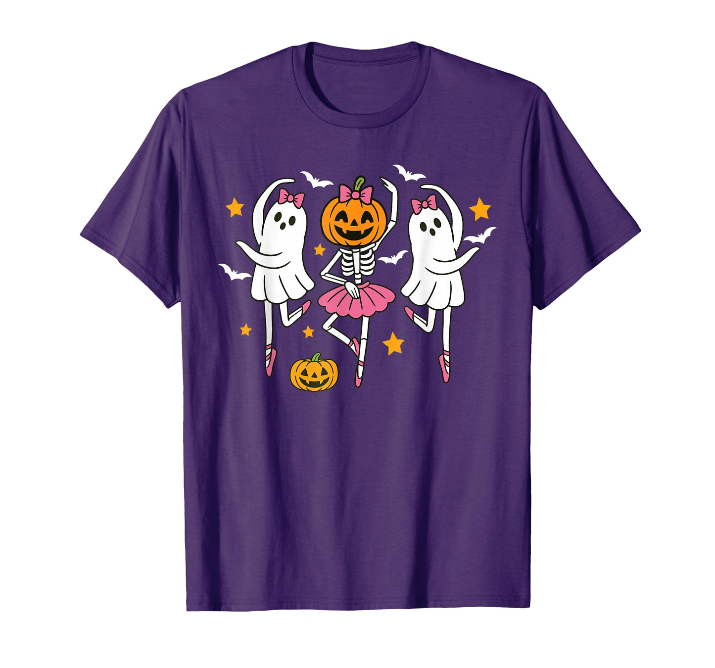 Cute Halloween Girls Ghost Ballet Women Skeleton Ballerina T-Shirt