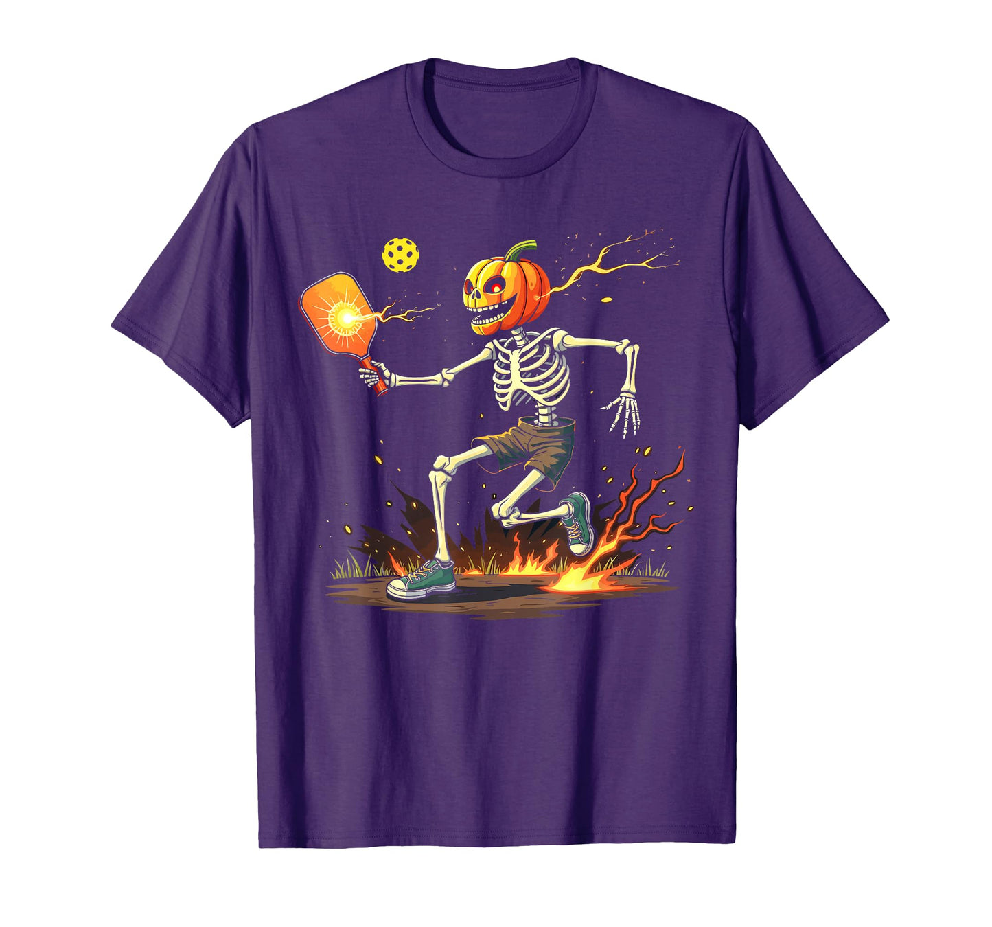 Pumpkin Head Skeleton Pickleball Halloween Spooky Sports T-Shirt