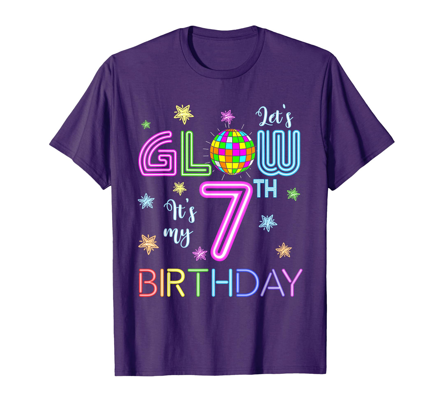 Lets Crazy It's My 7th Birthday Glowing 80s 7 Year Old T-Shirt