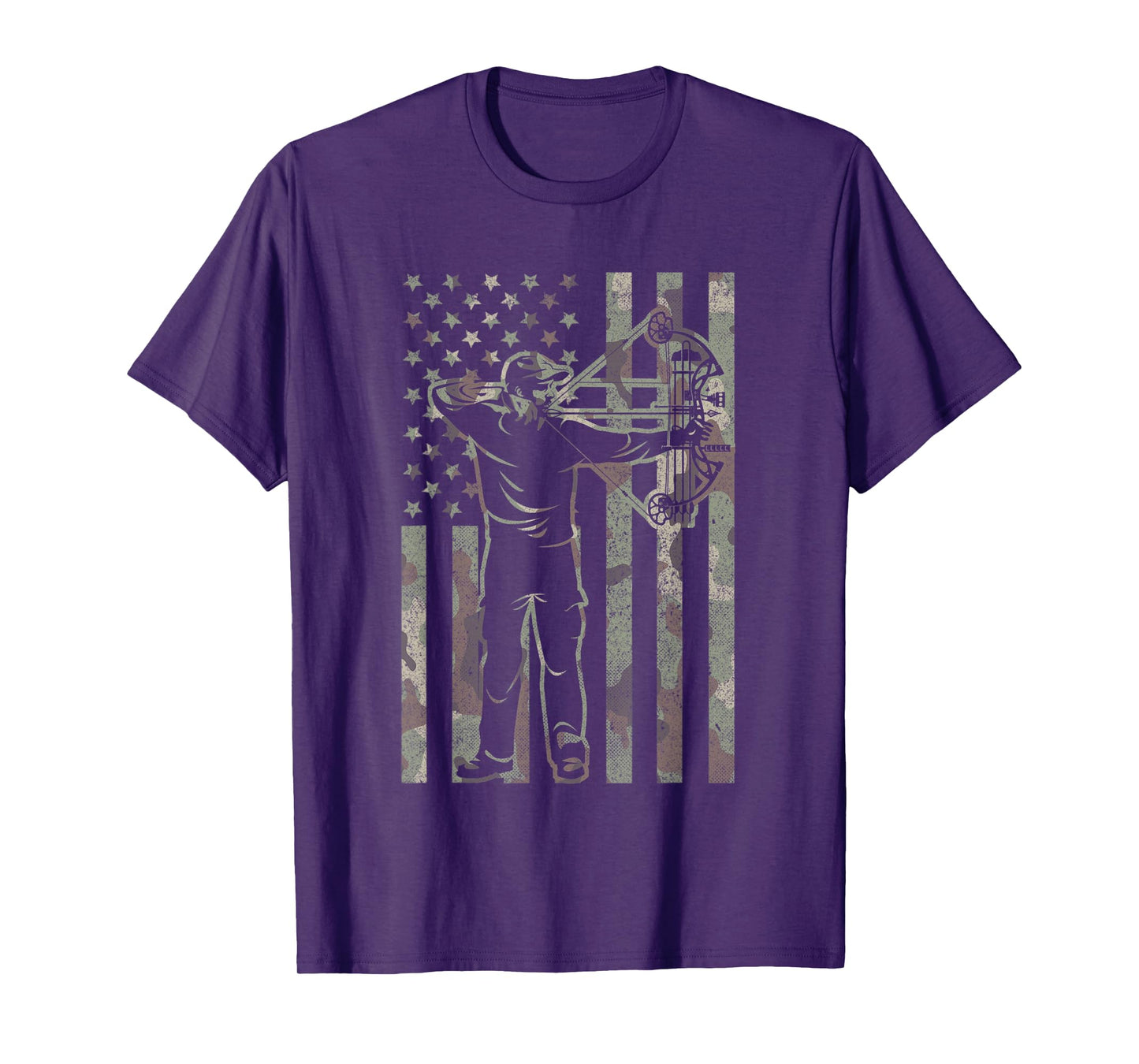 Archery Bow Hunter Deer Bow Hunting Vintage Camo US Flag T-Shirt