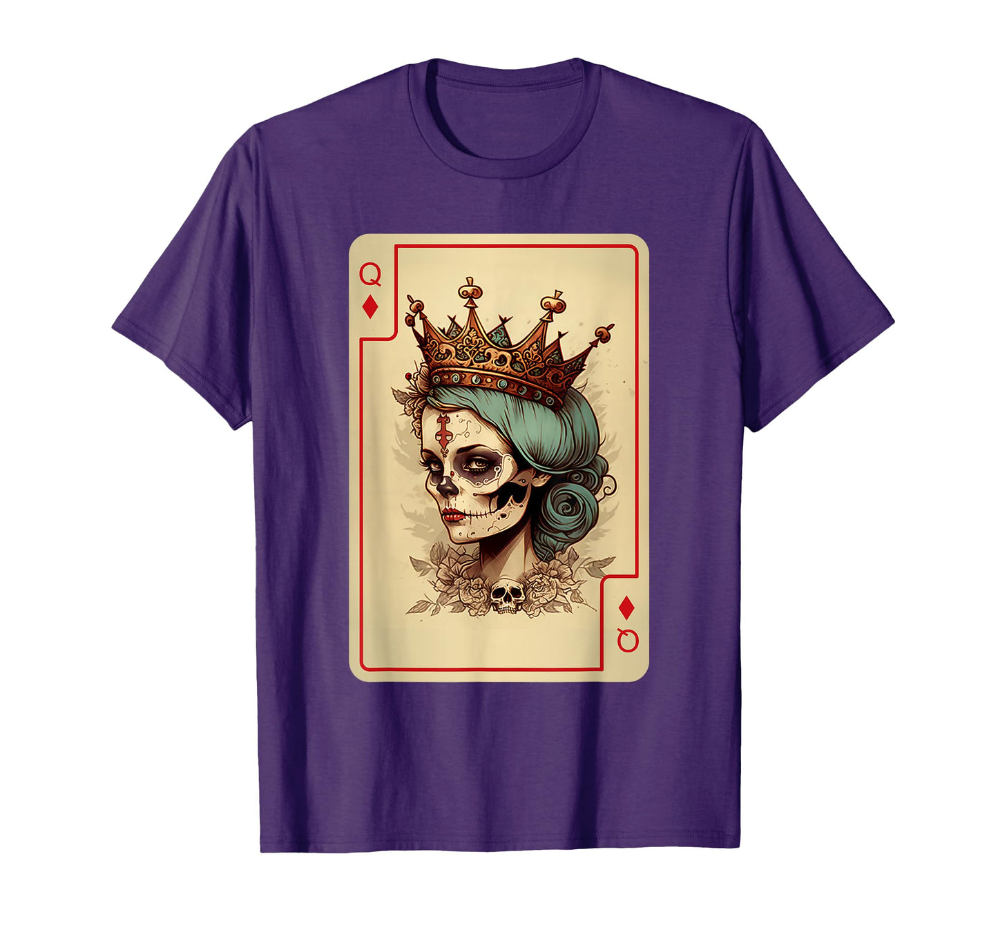 Diamond Queen Gothic Poker Card Game Creepy Queen of Diamond T-Shirt