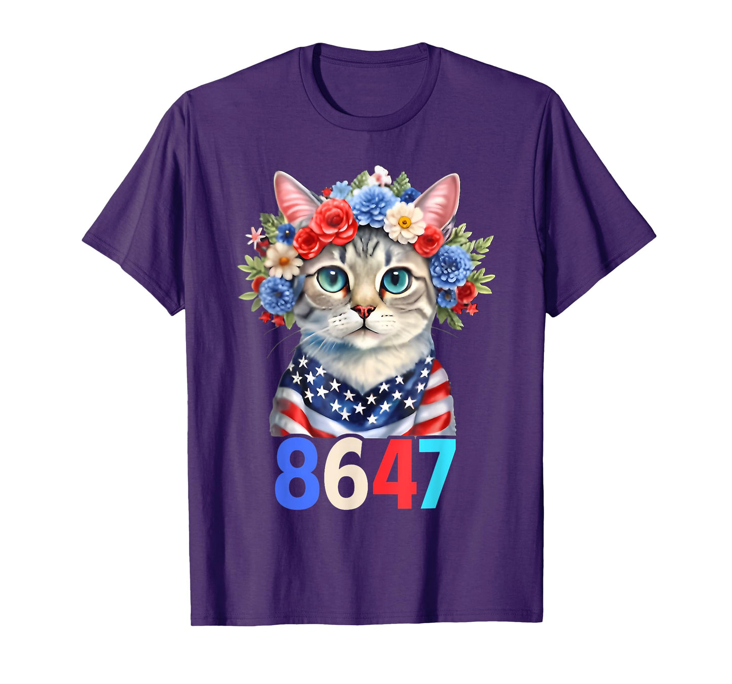 Retro Vintage 80S Style 8647 Floral Retro 86 47 Cat Lovers T-Shirt for Men Women