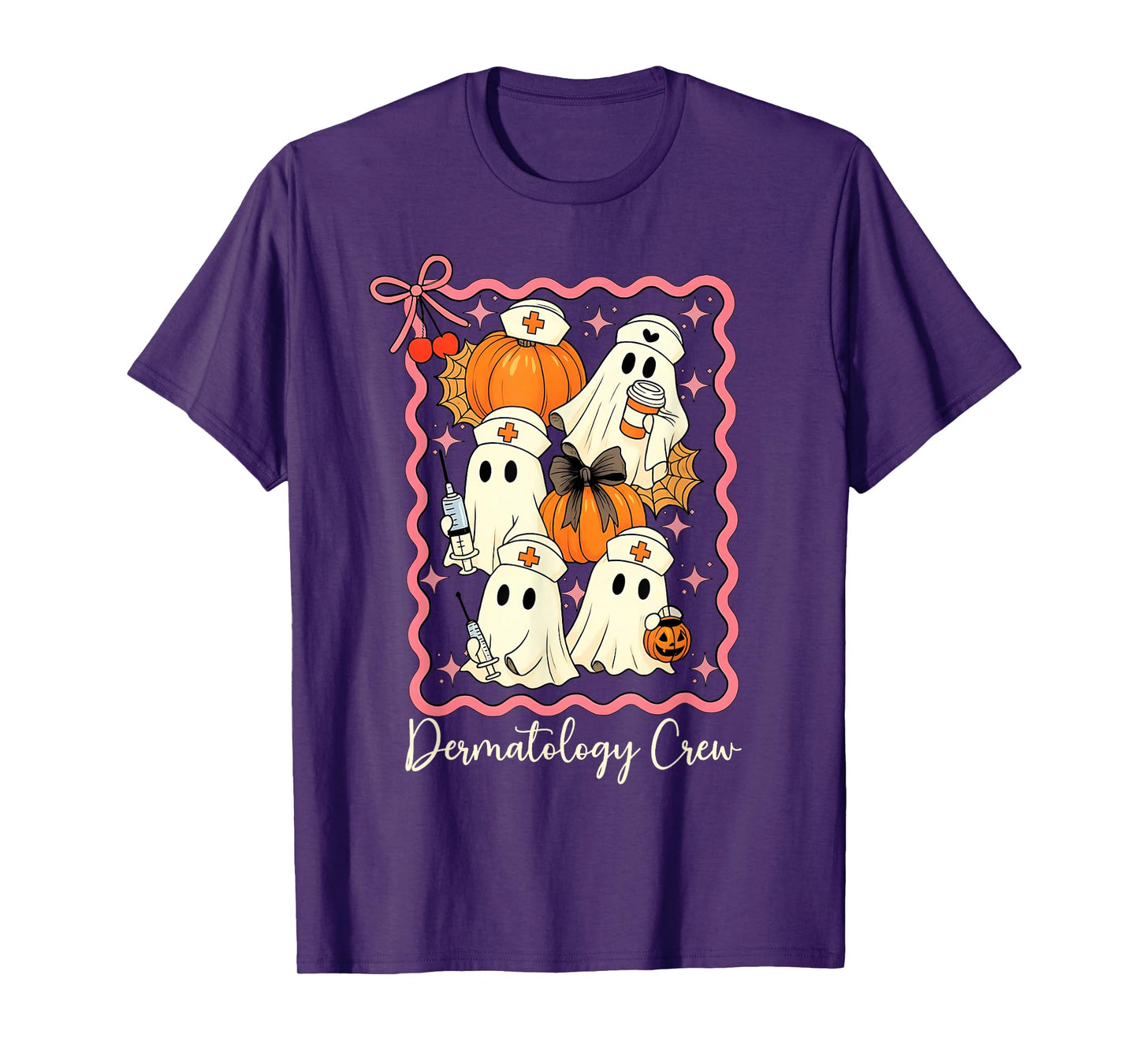 Stamp Coquette Dermatology Crew Ghost Pumpkin Fall Halloween T-Shirt