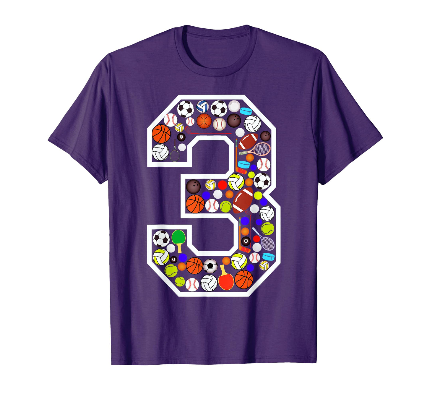Kids 3rd Birthday Sports Big Number Three 3 Year Old Boy T-Shirt