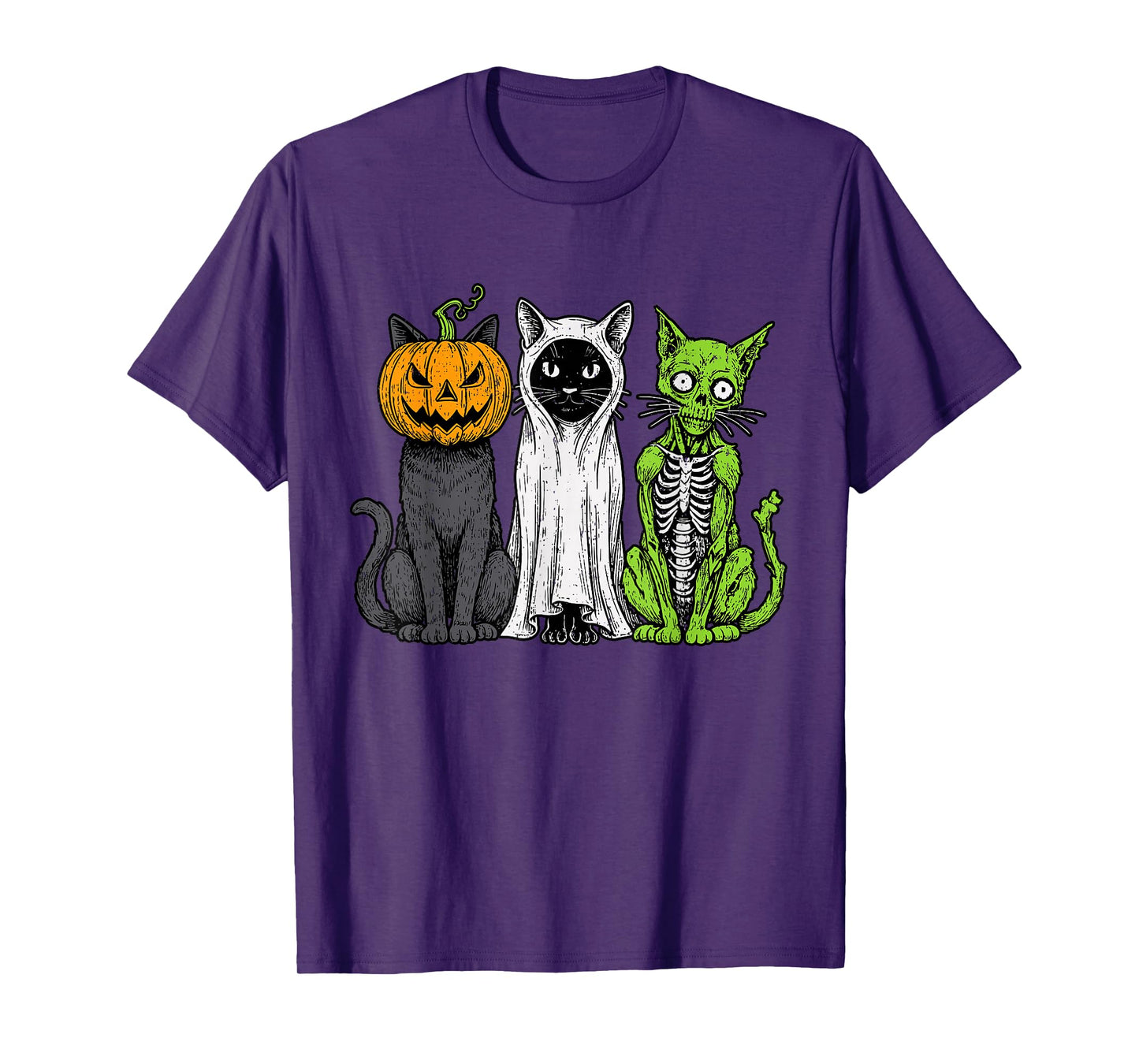 Skeleton Cat Pumpkin Ghost Halloween Kitty Meow Girl Boy Kid T-Shirt
