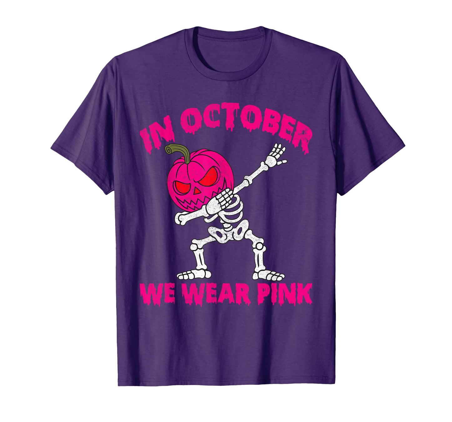 in October We Wear Pink Breast Cancer Pumpkin Halloween Boys T-Shirt