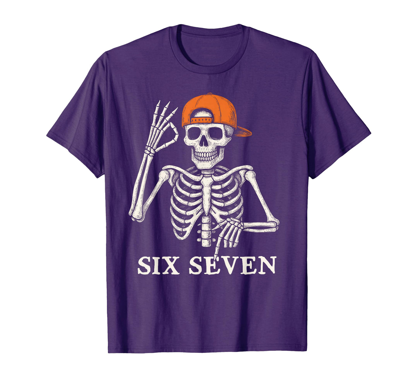 6 7 Meme Gen Alpha Halloween Skeleton Hands Sign Six Seven T-Shirt