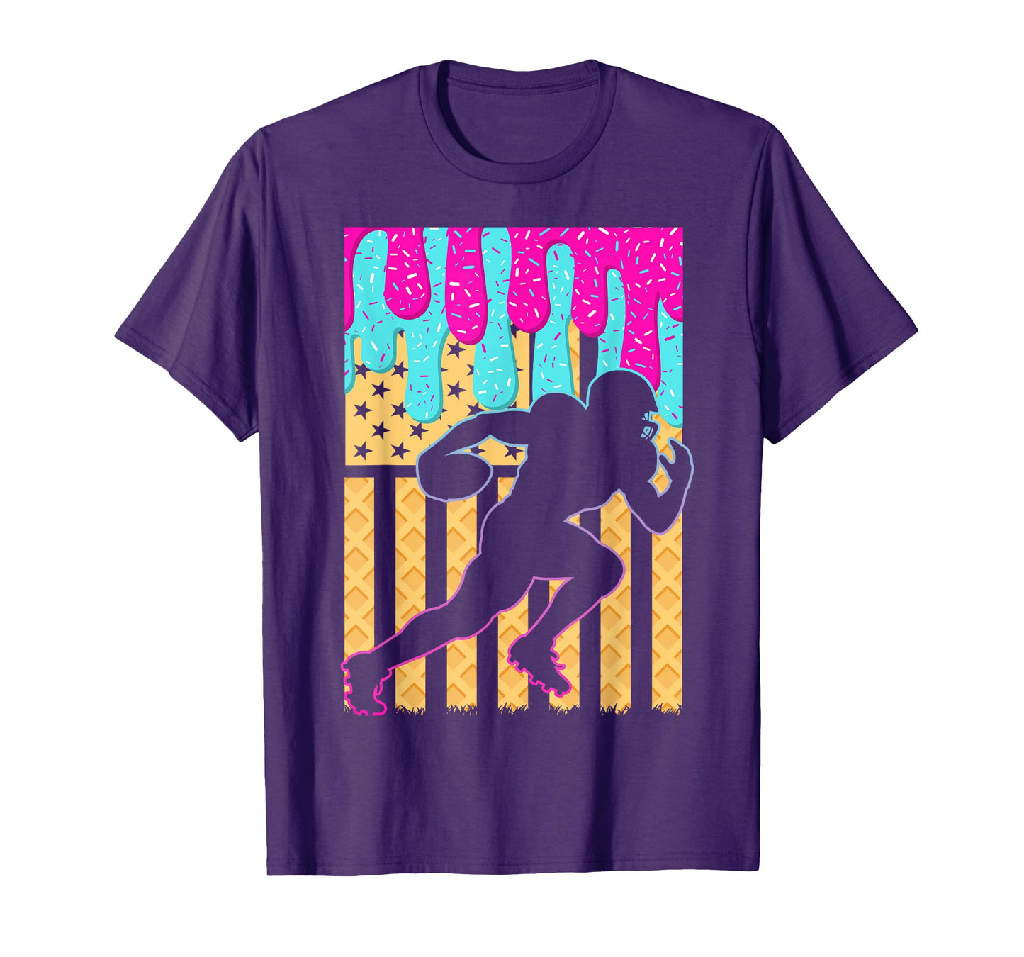 Football Ice Cream Drip Boys Football Player American Flag T-Shirt