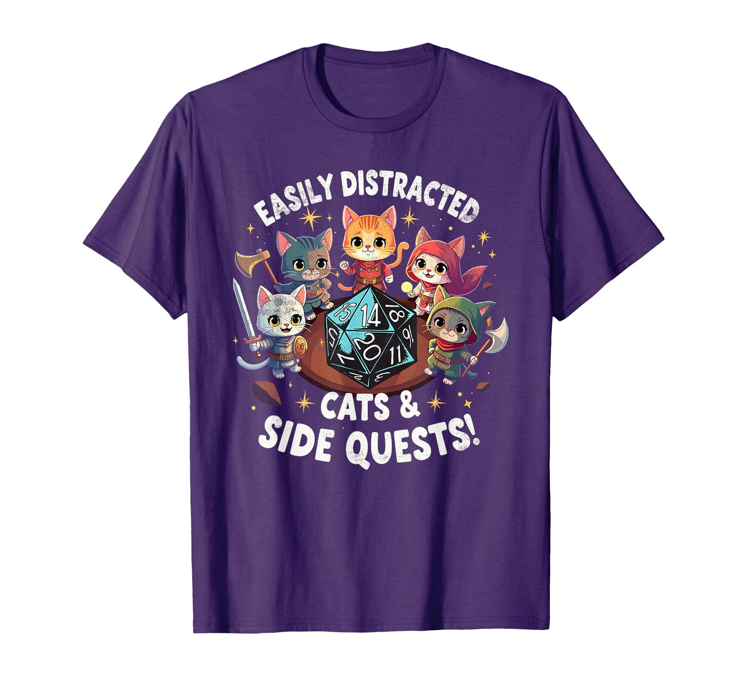 Easily Distracted Cats & Side Quests Cat Gamer Video Games T-Shirt