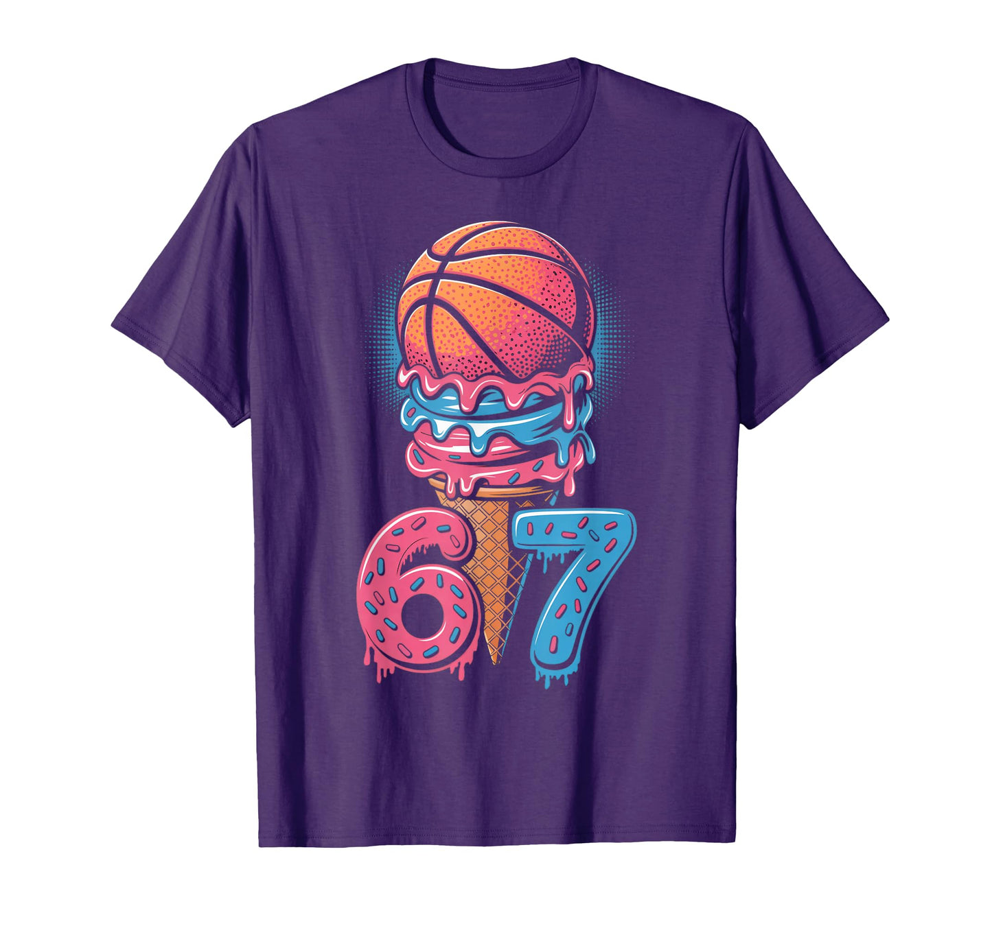 Player 67 Number 67th B-Ball Basketball Ice Cream Drip T-Shirt