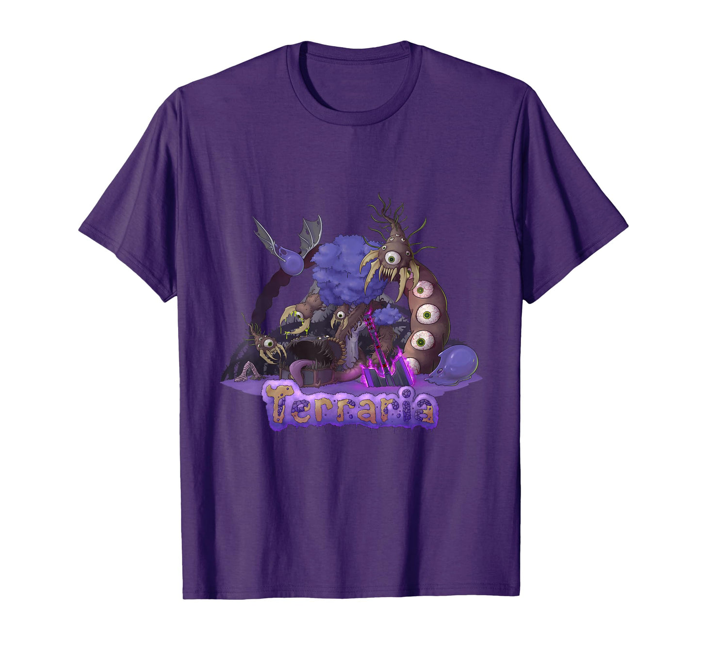 Terraria: The Corruption T-Shirt - Black, Unisex-Adults, Short Sleeve, Classic Fit, Cotton, Polyester, Machine Wash, Small