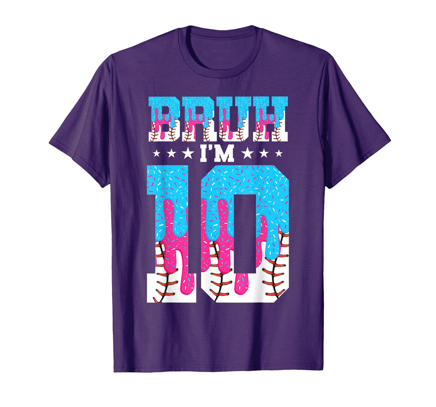 Bruh 10th Birthday Boy Baseball Ice Cream Drip 10 Year Old T-Shirt