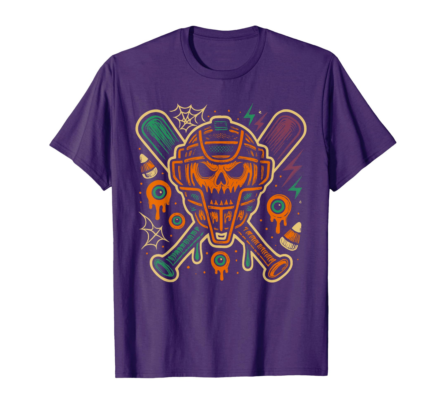 Baseball Drip Catcher Mask & Bats Halloween Ice Cream Drip T-Shirt
