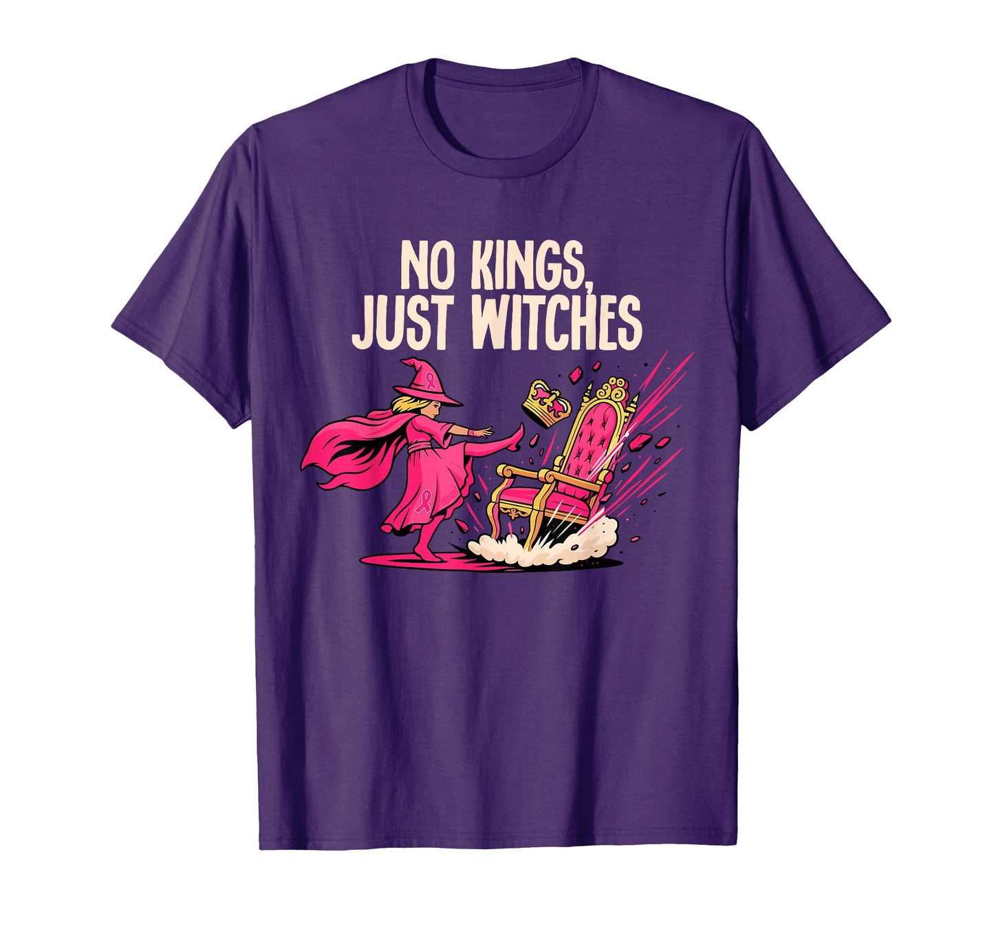 No Kings Just Witches tee Breast Cancer Awareness Pink Witch T-Shirt