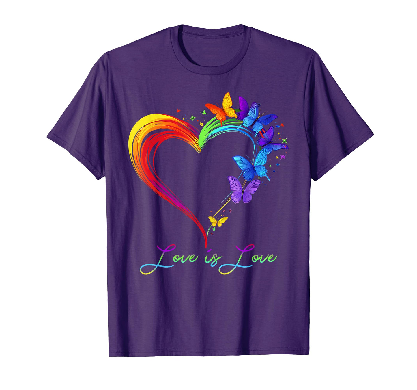 Rainbow Love Is Love LGBT Gay Lesbian Pride Butterfly Heart T-Shirt